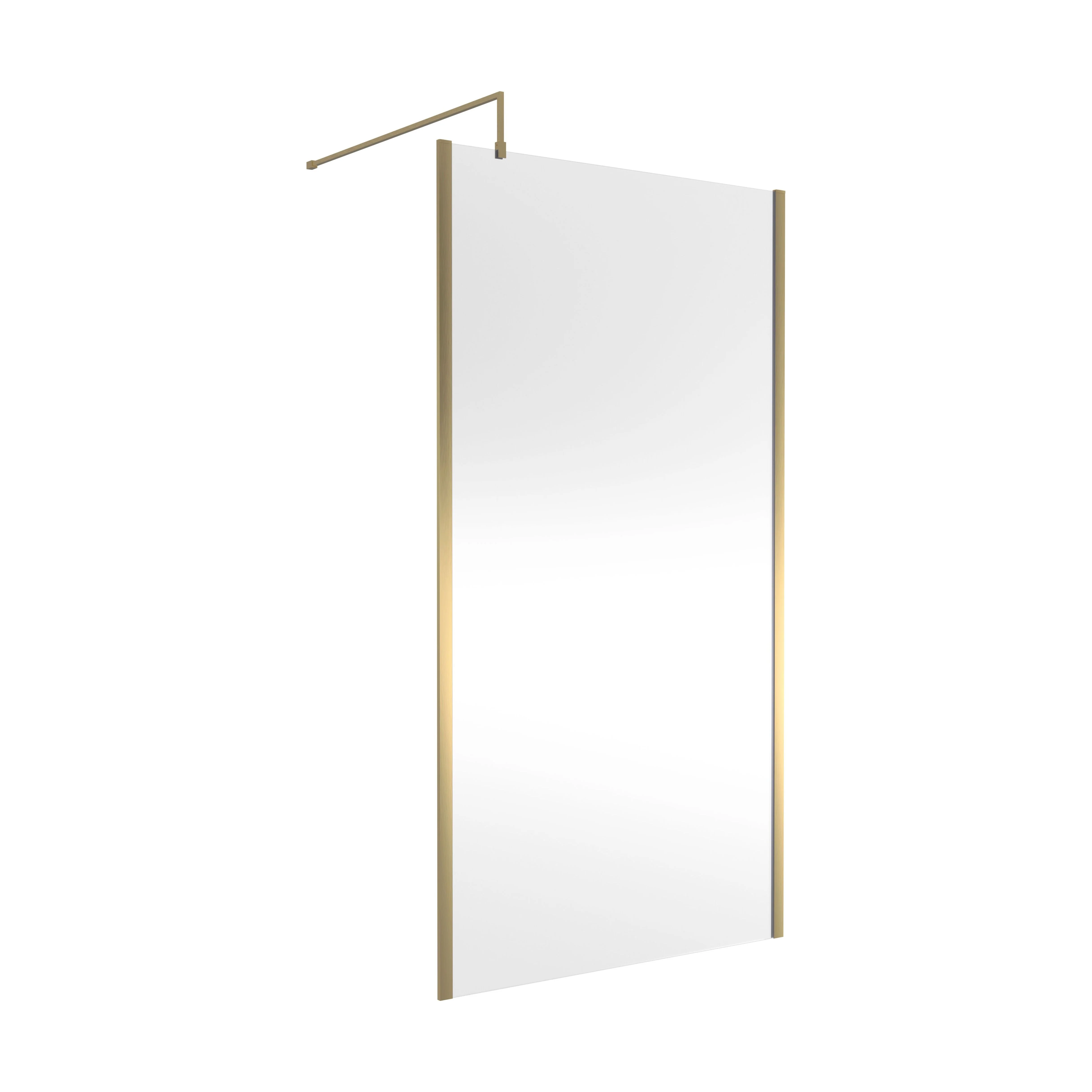 Balterley Contemporary Bathroom 8mm Glass Outer Framed Wetroom Screen with Support Bar, Brushed Brass, 1950 x 1100 x 14mm