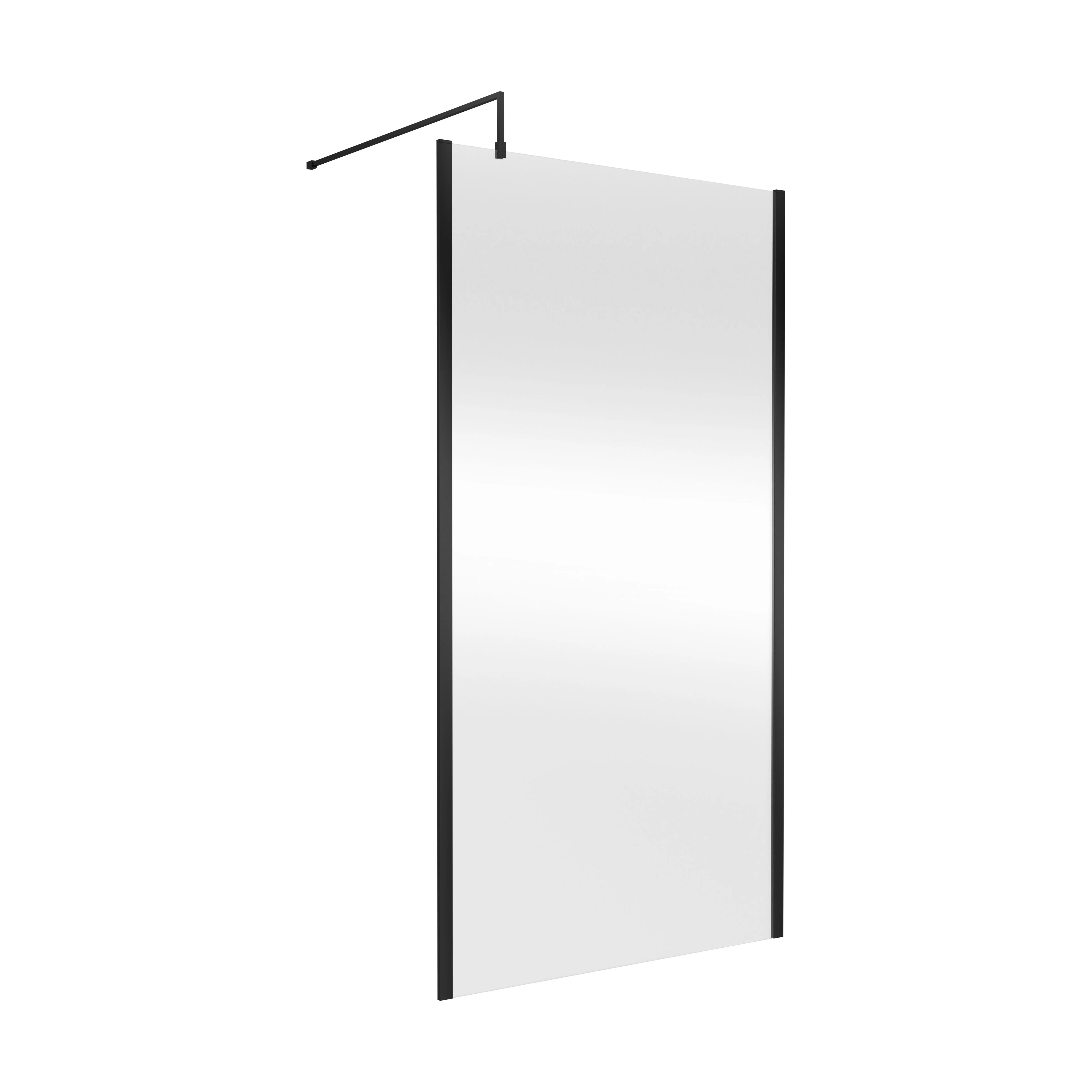 Balterley Contemporary Bathroom 8mm Glass Outer Framed Wetroom Screen with Support Bar, Matt Black, 1950 x 1100 x 14mm