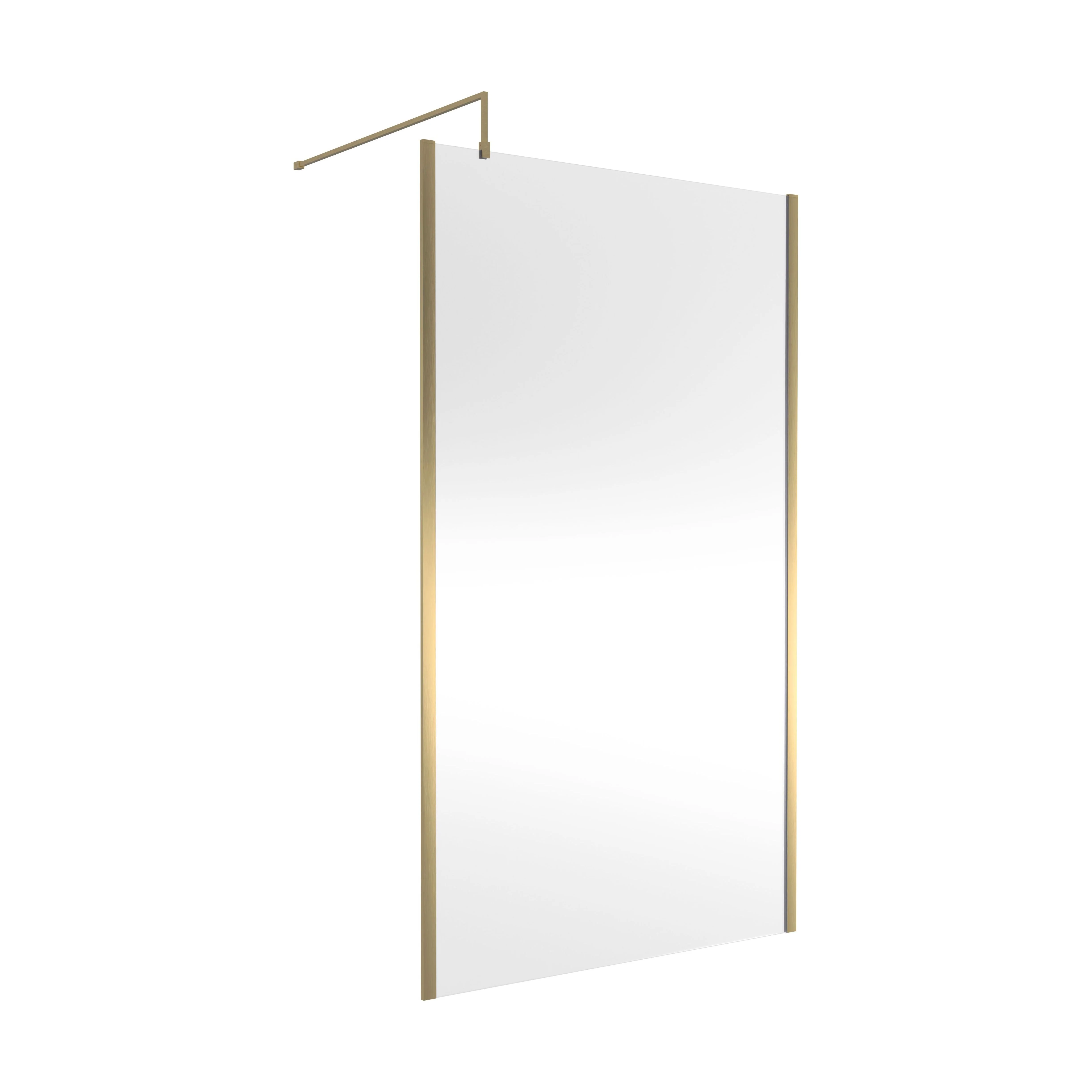 Balterley Contemporary Bathroom 8mm Glass Outer Framed Wetroom Screen with Support Bar, Brushed Brass, 1950 x 1200 x 14mm
