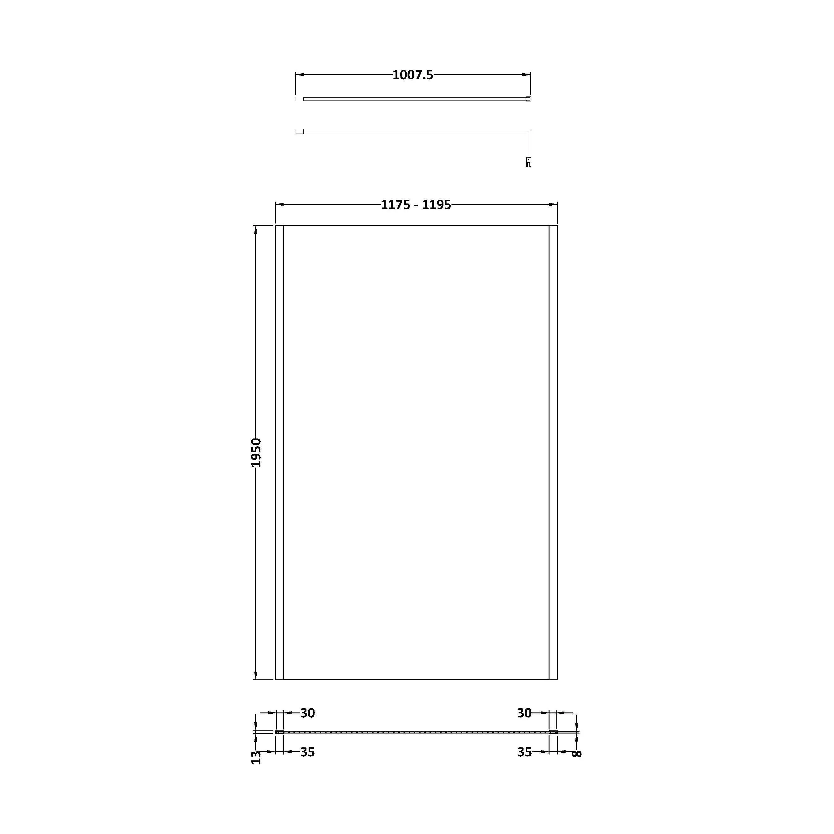 Balterley Contemporary Bathroom 8mm Glass Outer Framed Wetroom Screen with Support Bar, Matt Black, 1950 x 1200 x 14mm - Image 2