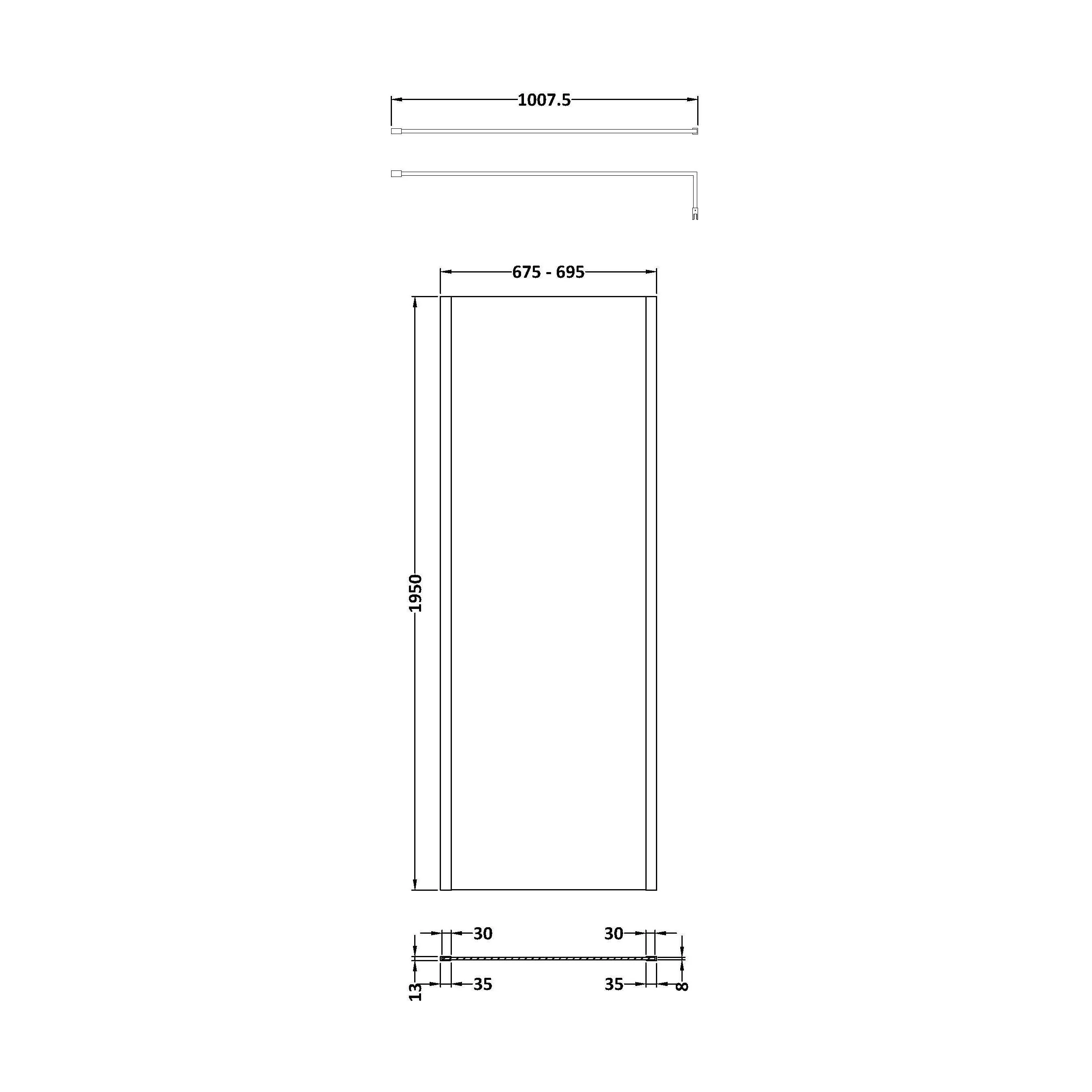 Balterley Contemporary Bathroom 8mm Glass Outer Framed Wetroom Screen with Support Bar, Brushed Brass, 1950 x 700 x 14mm - Image 2