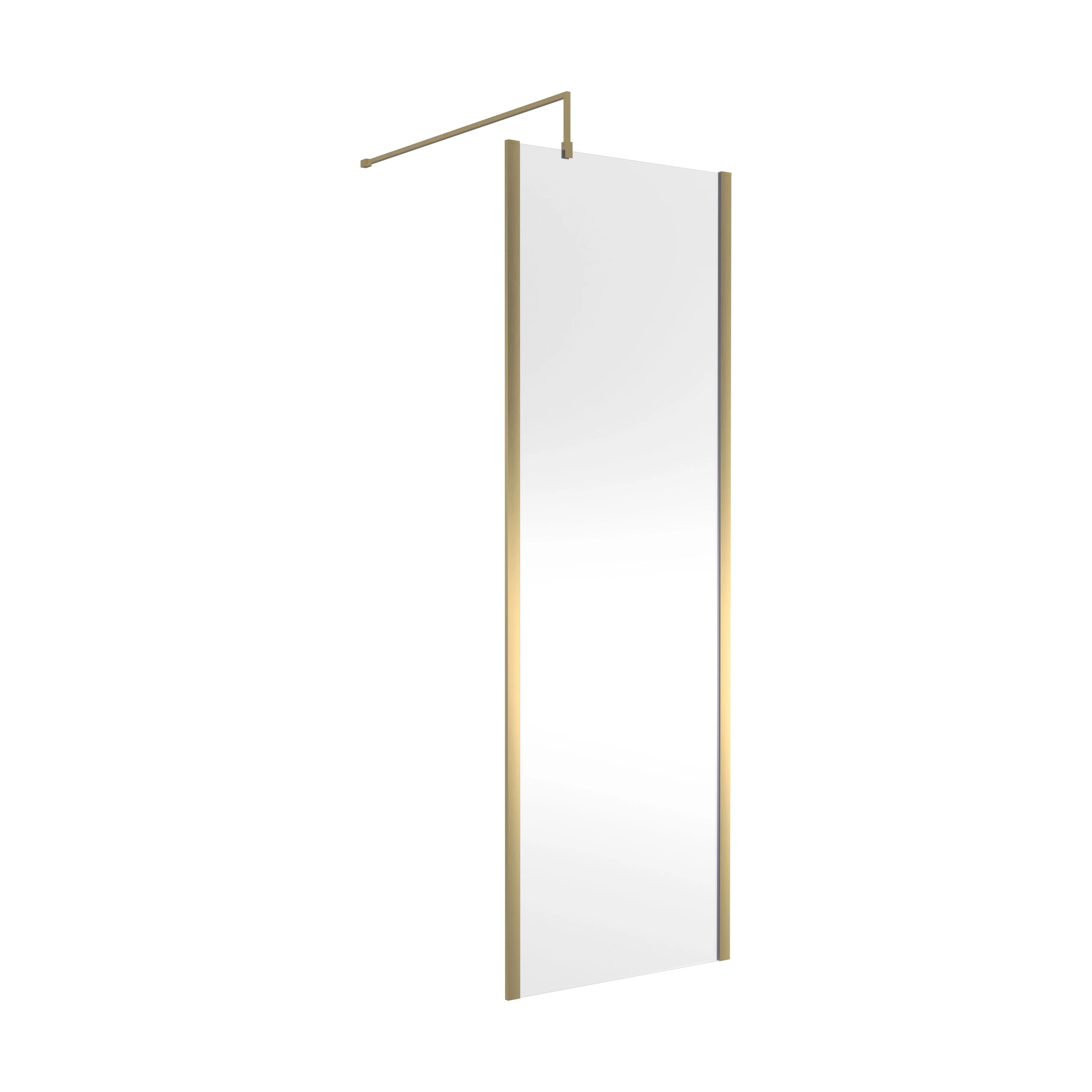 Balterley Contemporary Bathroom 8mm Glass Outer Framed Wetroom Screen with Support Bar, Brushed Brass, 1950 x 760 x 14mm