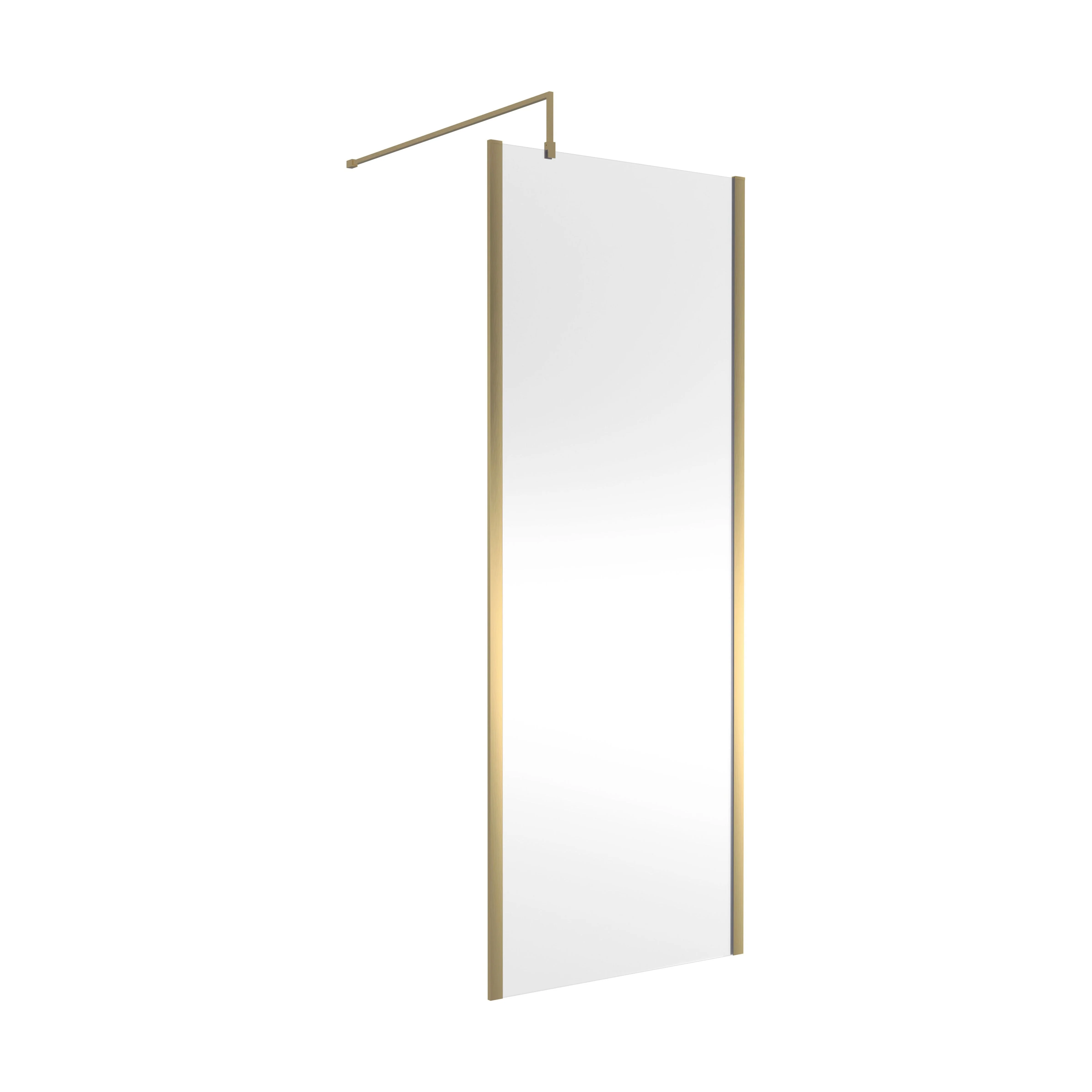 Balterley Contemporary Bathroom 8mm Glass Outer Framed Wetroom Screen with Support Bar, Brushed Brass, 1950 x 800 x 14mm