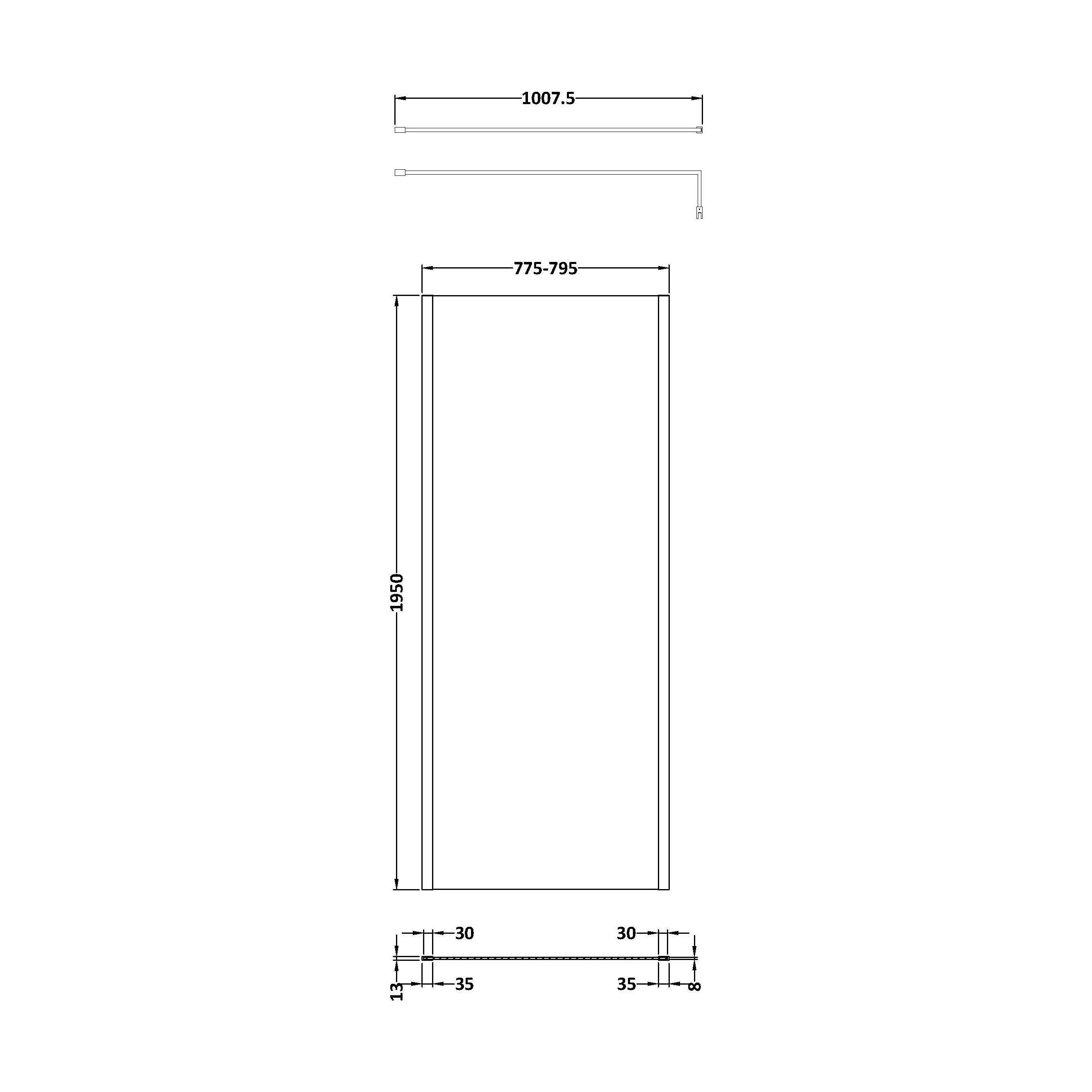 Balterley Contemporary Bathroom 8mm Glass Outer Framed Wetroom Screen with Support Bar, Brushed Brass, 1950 x 800 x 14mm - Image 2