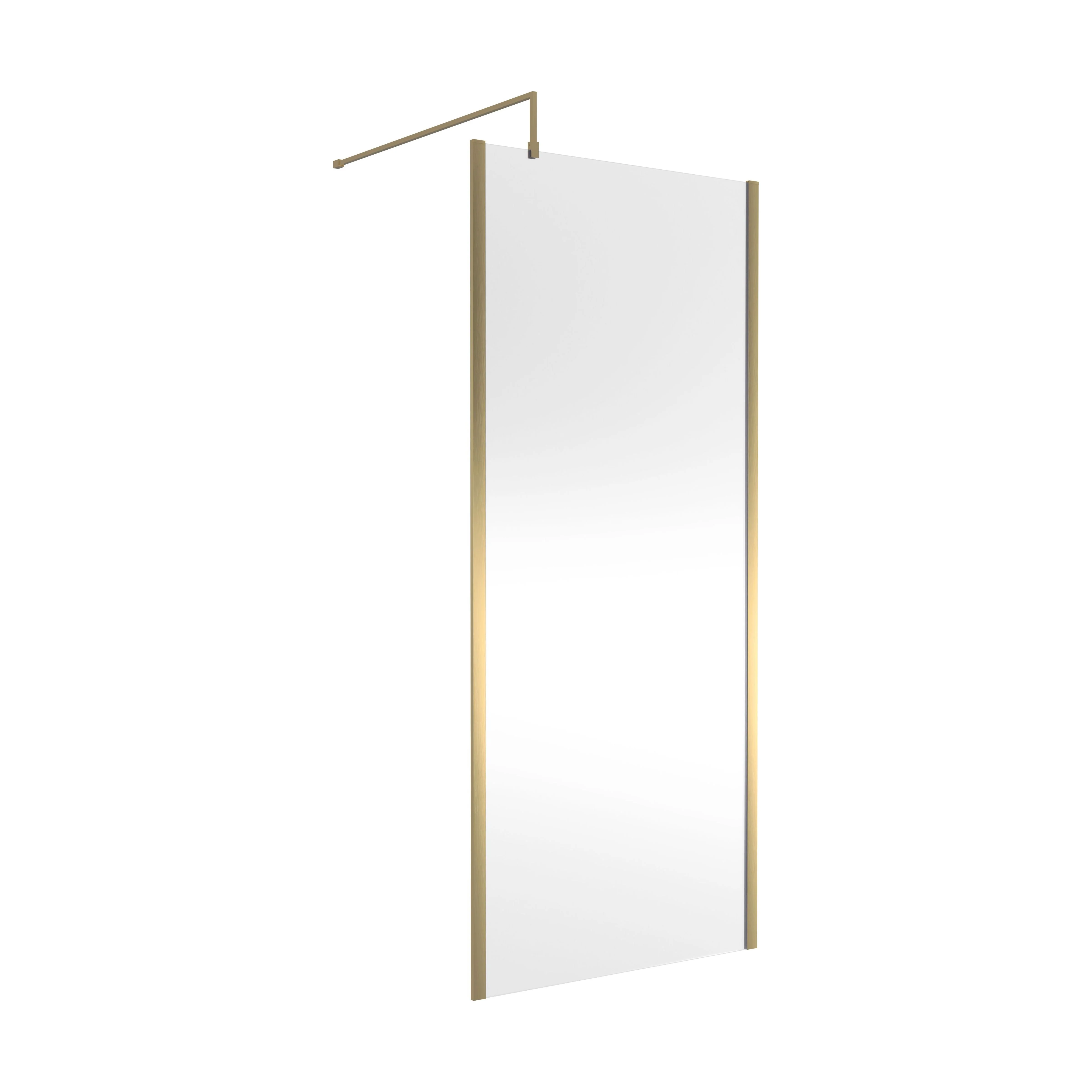 Balterley Contemporary Bathroom 8mm Glass Outer Framed Wetroom Screen with Support Bar, Brushed Brass, 1950 x 900 x 14mm