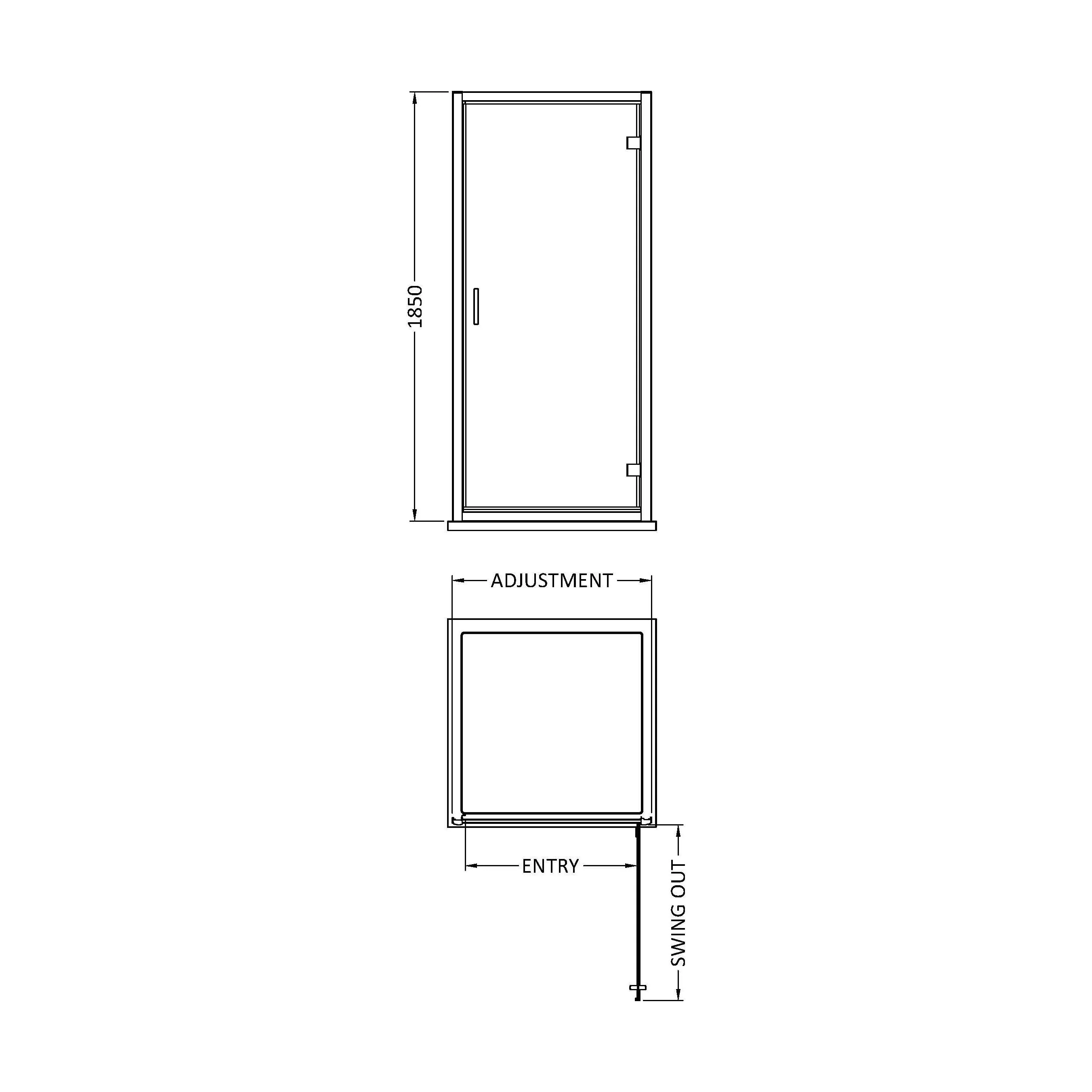 6mm Toughened Safety Glass Reversible Hinged Shower Door - 760mm - Black - Image 2