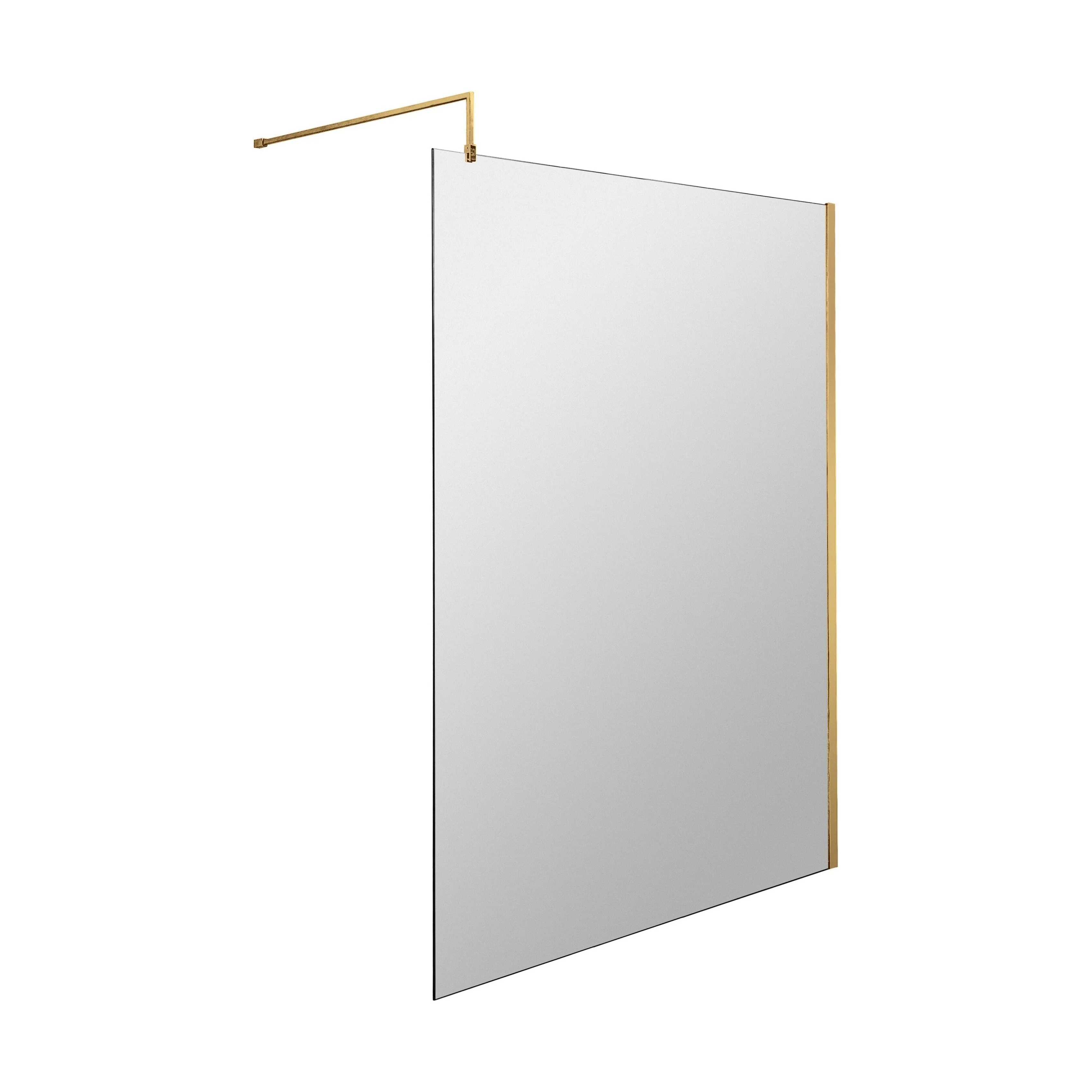 Balterley Contemporary Bathroom 8mm Glass Profile Wetroom Screen with Support Bar, Brushed Brass, 1950 x 1200 x 14mm