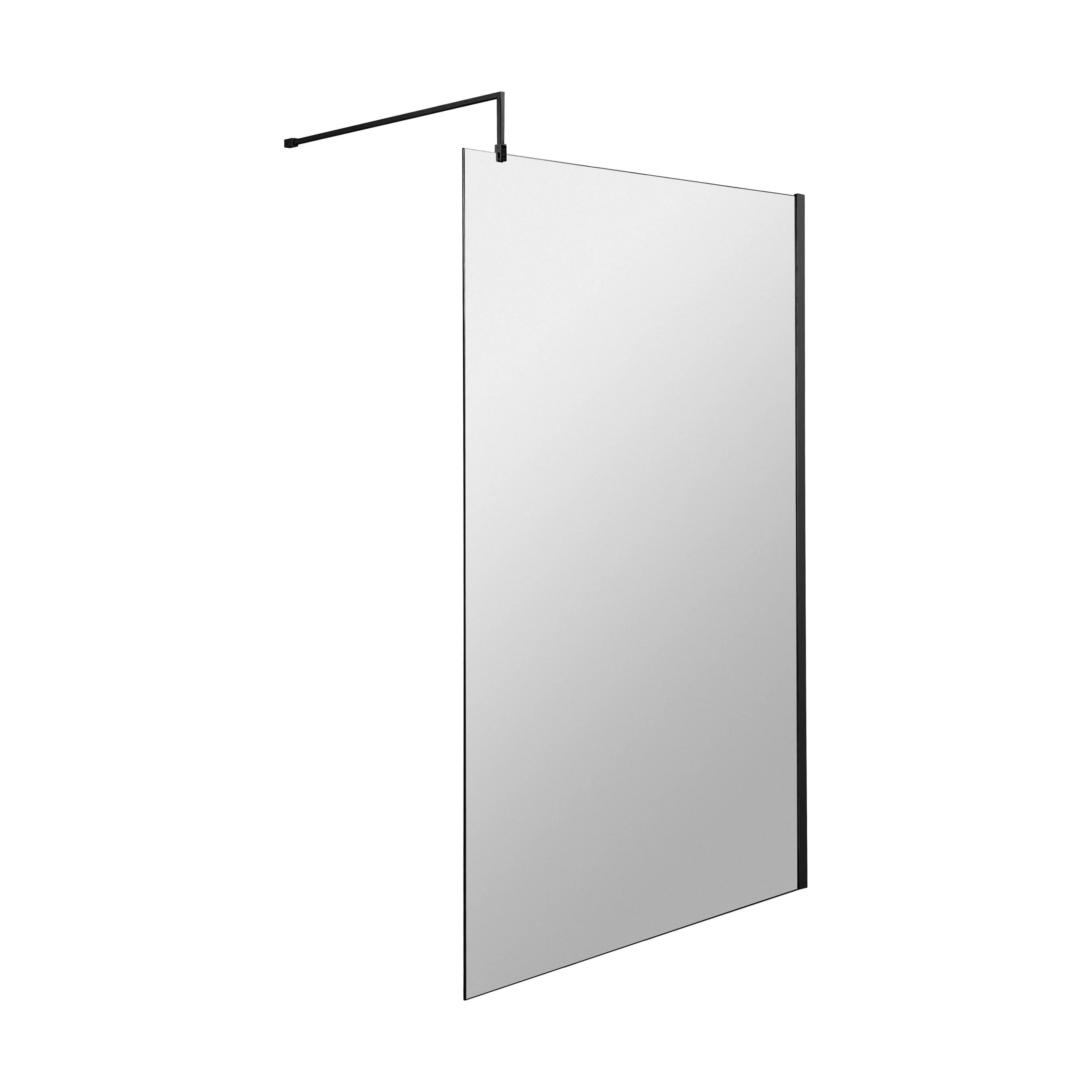 Balterley Contemporary Bathroom 8mm Glass Profile Wetroom Screen with Support Bar, Matt Black, 1950 x 1200 x 14mm