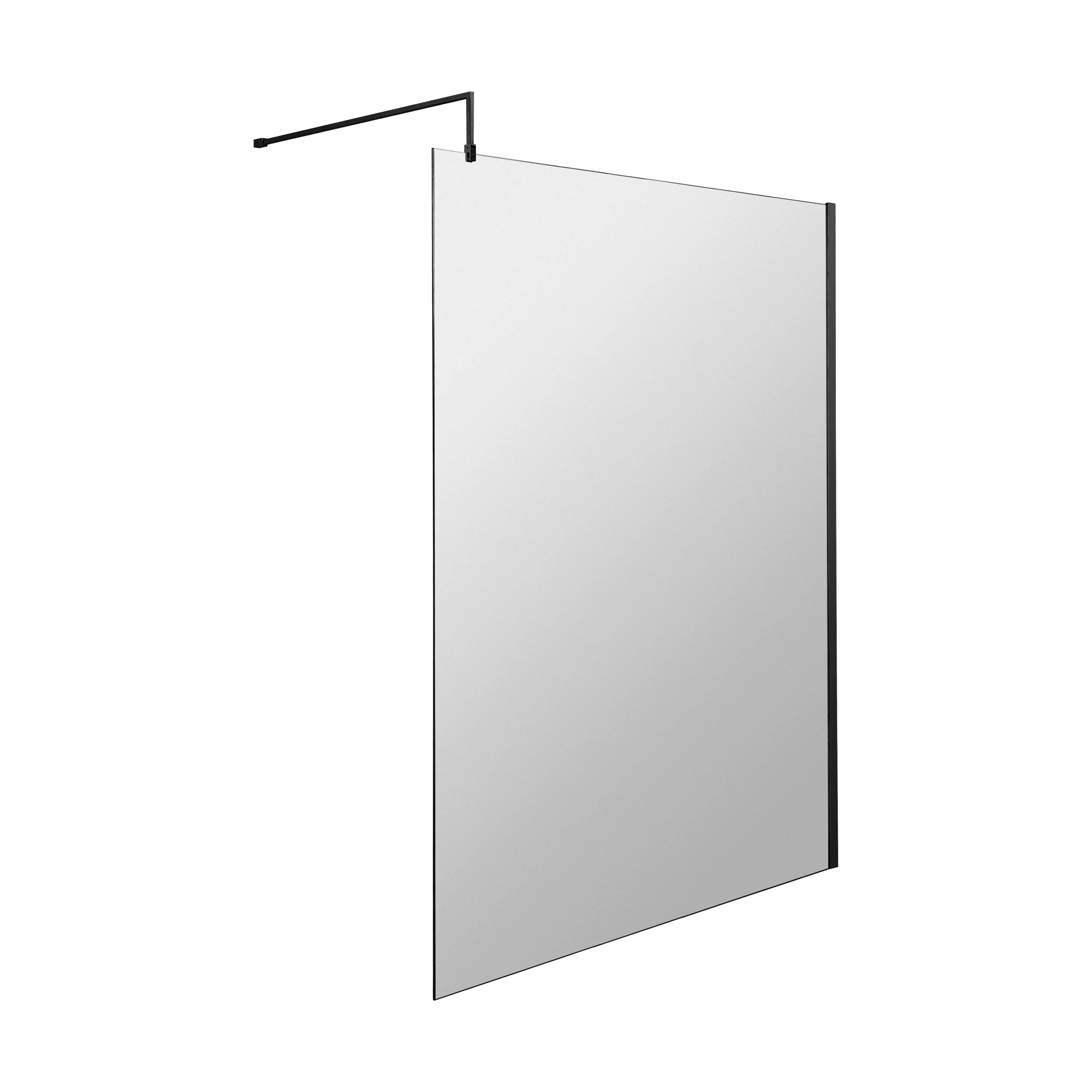 Balterley Contemporary Bathroom 8mm Glass Profile Wetroom Screen with Support Bar, Matt Black, 1950 x 1400 x 14mm