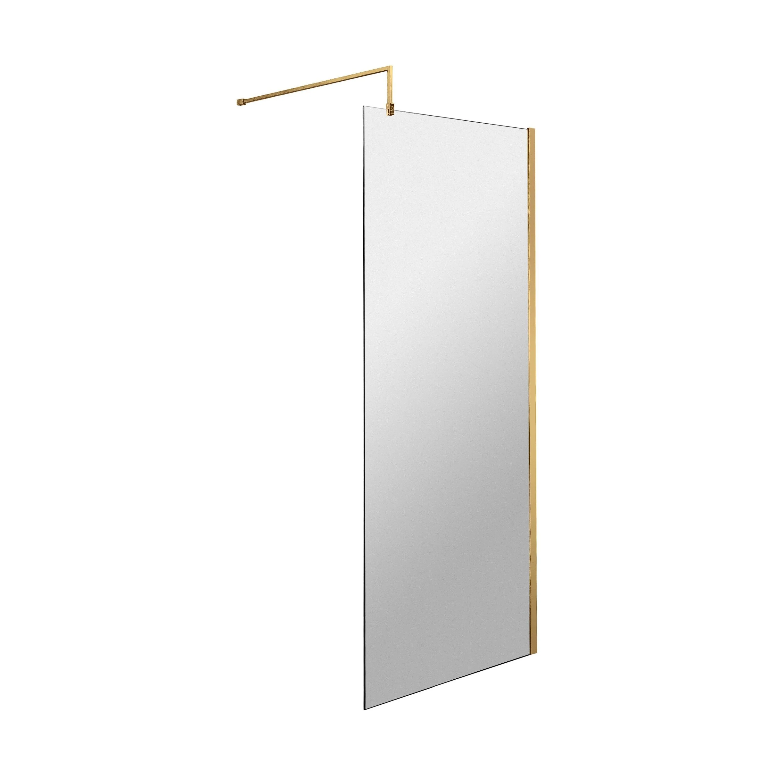 Balterley Contemporary Bathroom 8mm Glass Profile Wetroom Screen with Support Bar, Brushed Brass, 1950 x 700 x 14mm