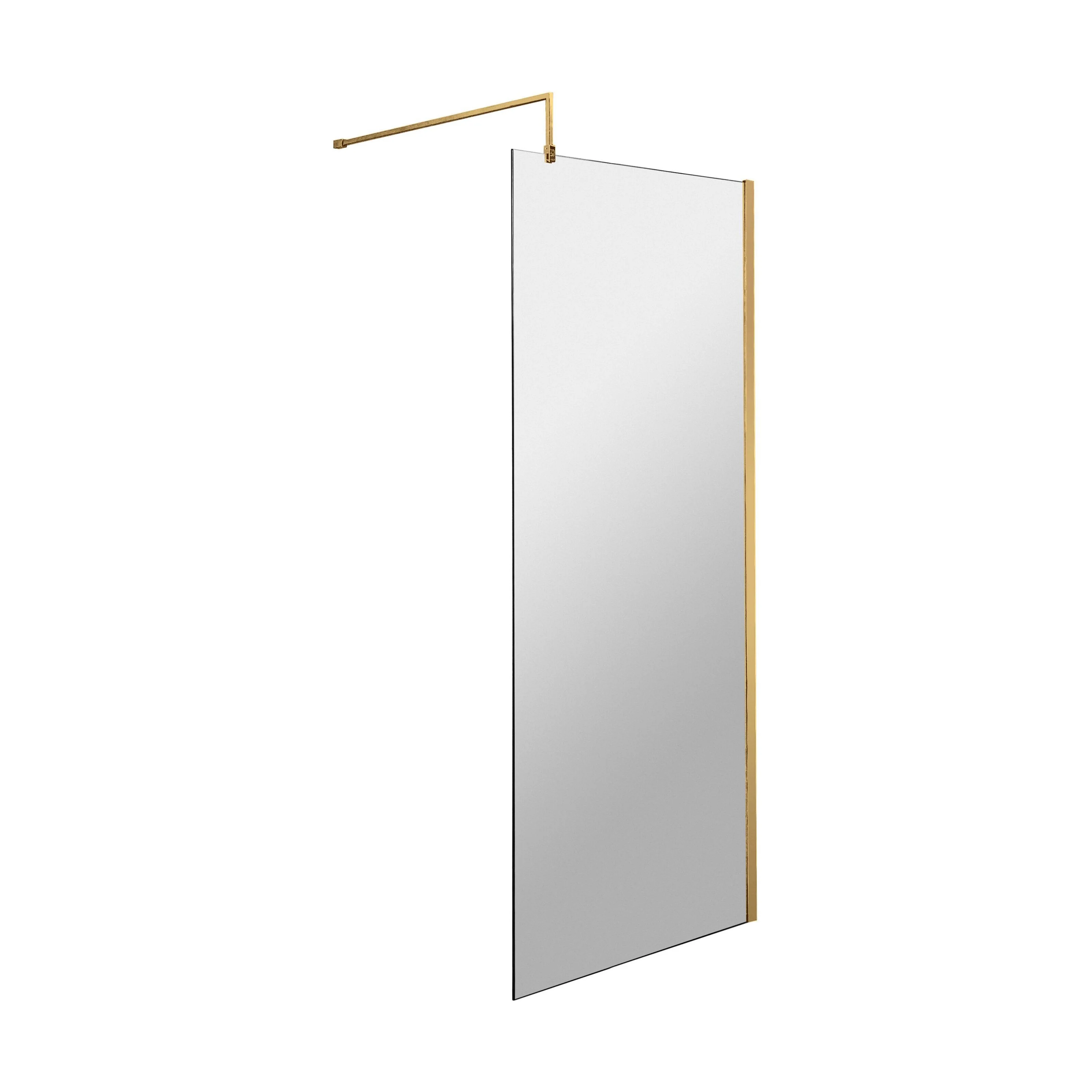 Balterley Contemporary Bathroom 8mm Glass Profile Wetroom Screen with Support Bar, Brushed Brass, 1950 x 760 x 14mm