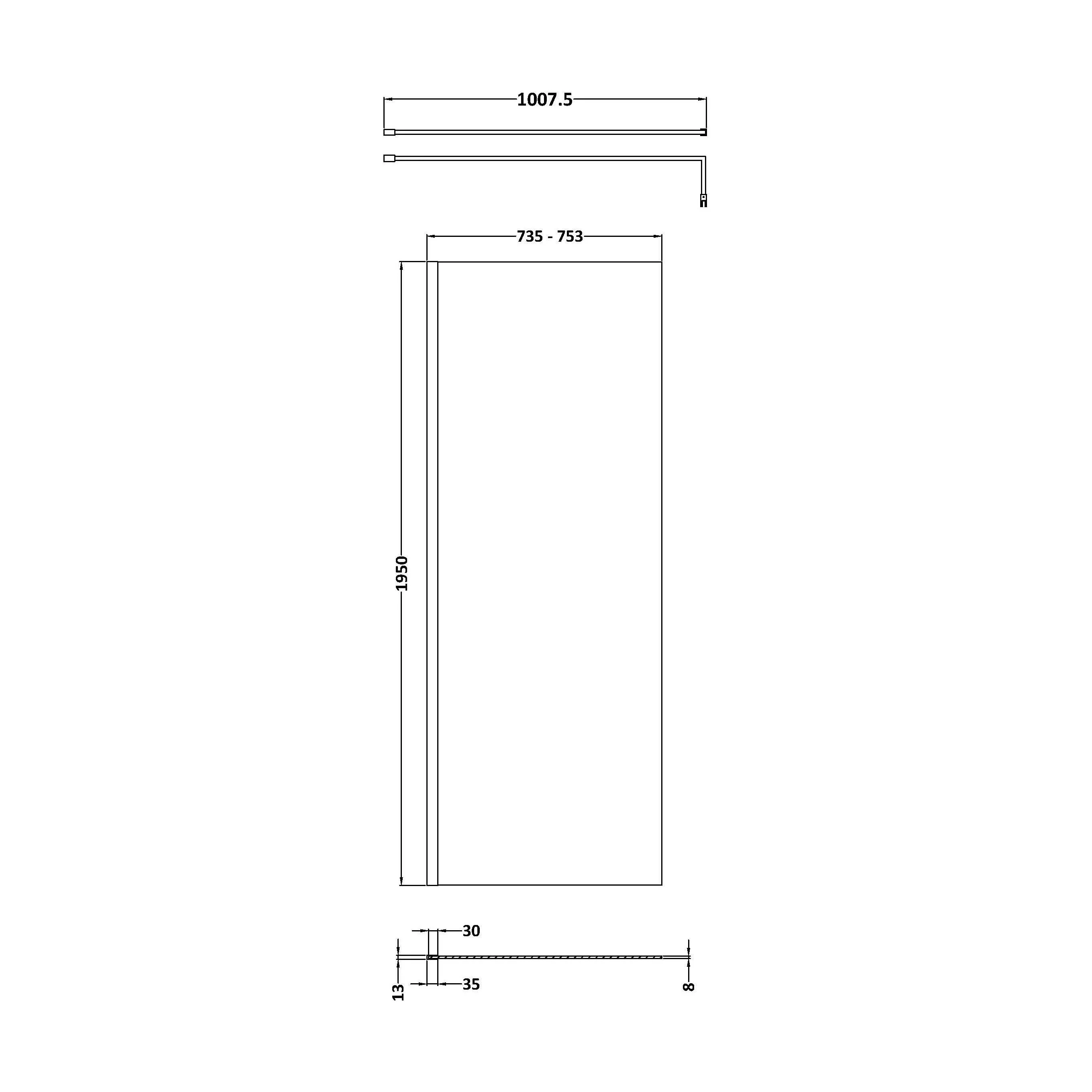 Balterley Contemporary Bathroom 8mm Glass Profile Wetroom Screen with Support Bar, Brushed Brass, 1950 x 760 x 14mm - Image 2