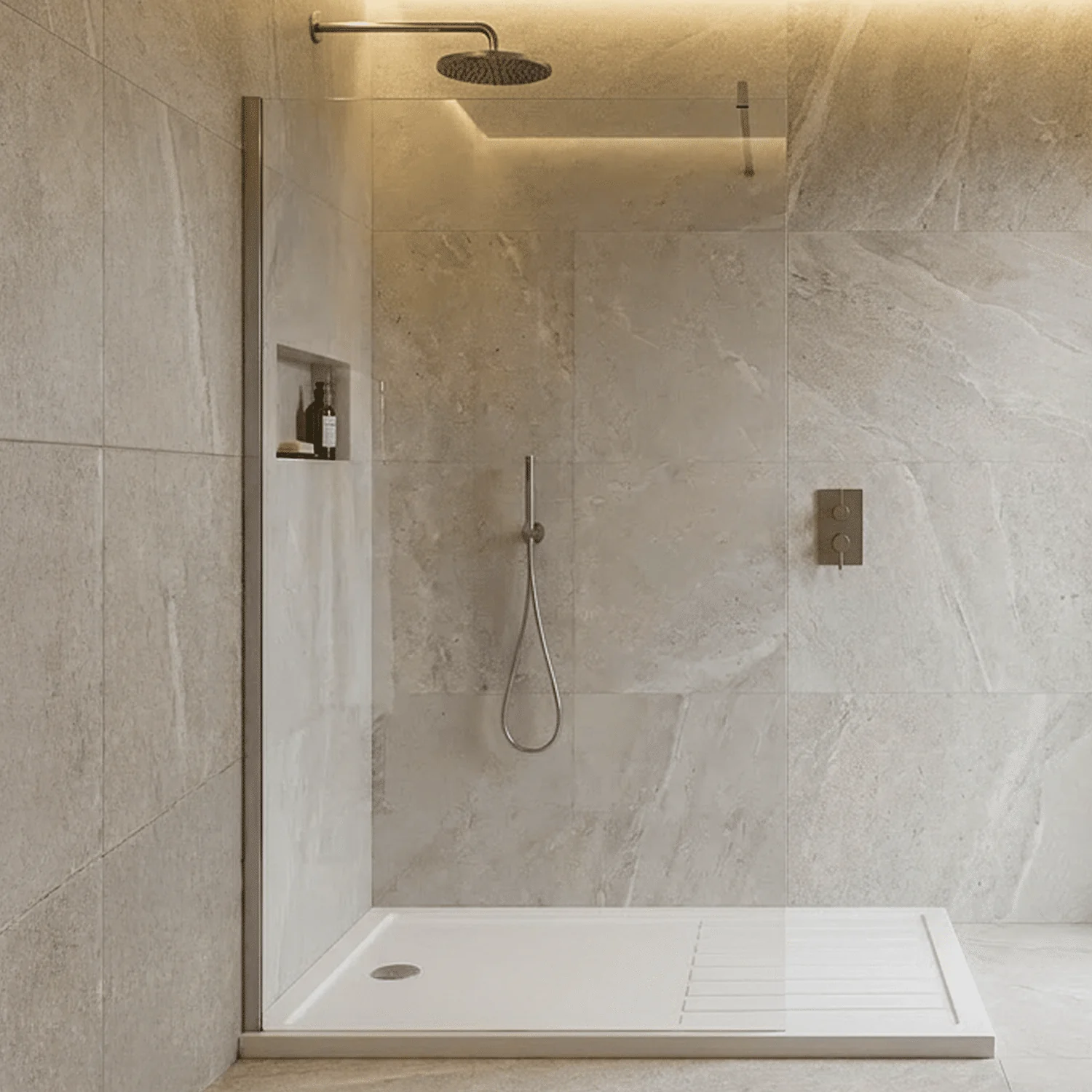 Balterley Contemporary Bathroom 8mm Glass Profile Wetroom Screen with Support Bar, Chrome, 1950 x 760 x 40mm