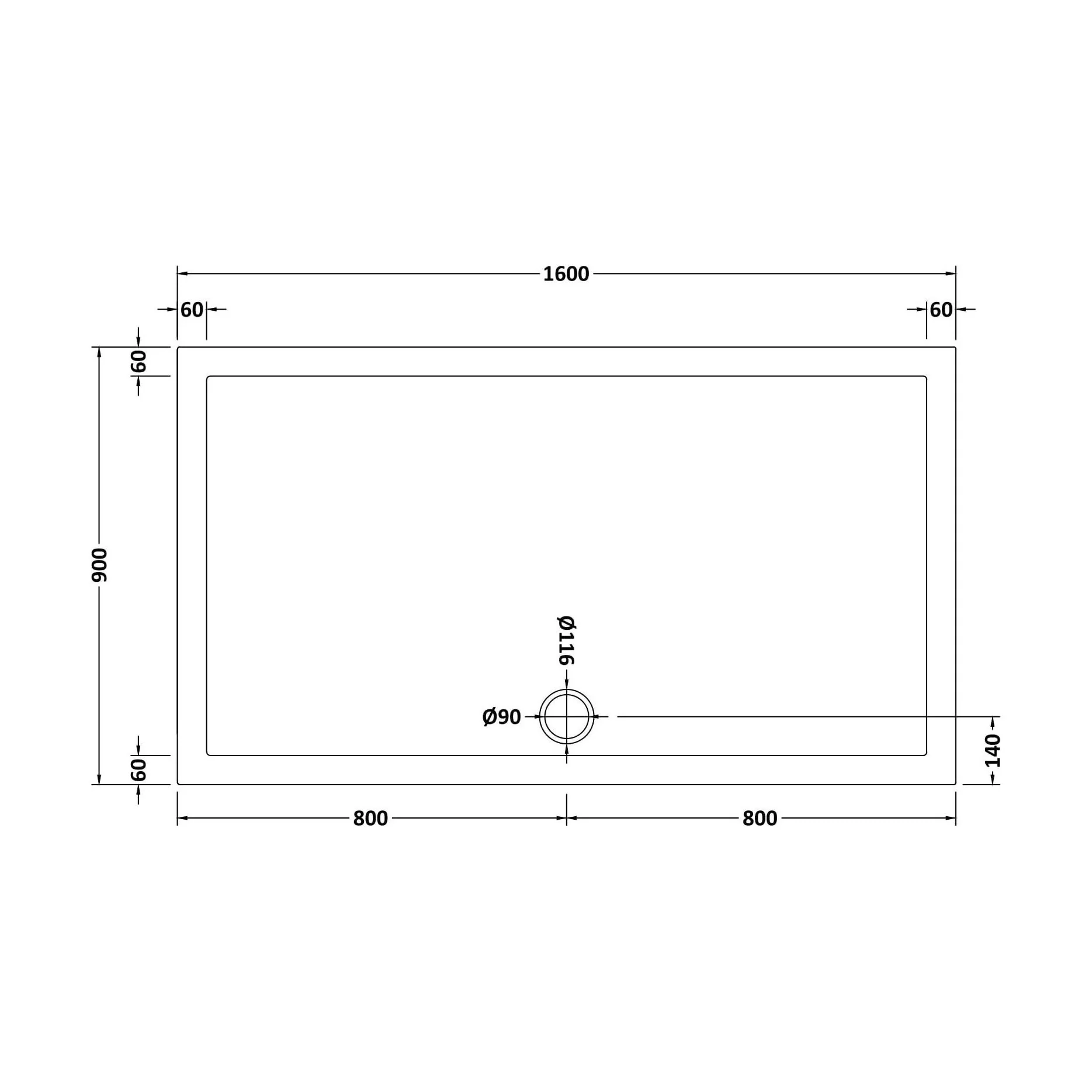 1600mm x 900mm Premium Slip Resistant Rectangular White Stone Resin Shower Tray - Easy Clean Finish by Balterley - Image 2
