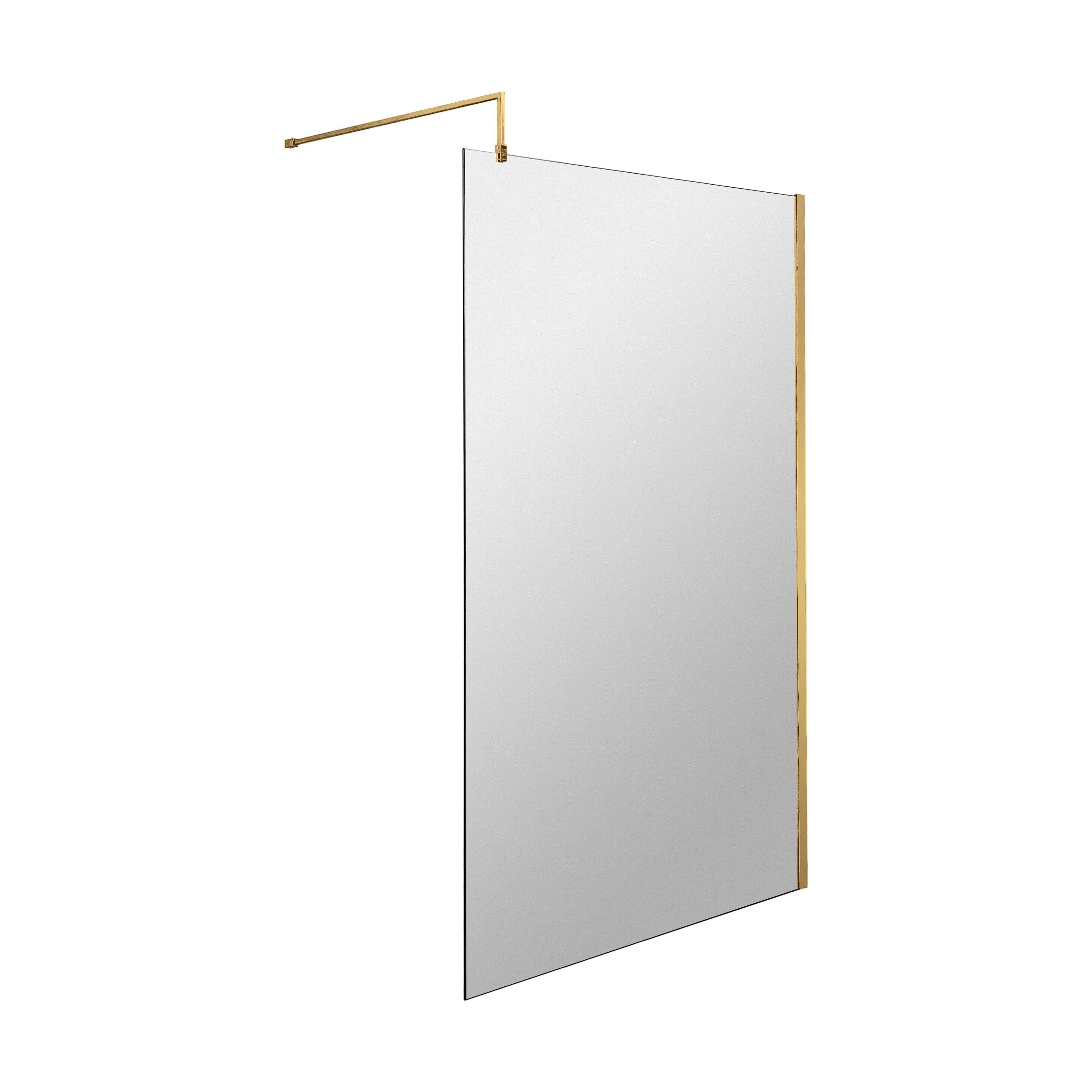 Balterley 8mm Toughened Safety Glass Wetroom Screen with Support Bar: 1100mm x 1850mm, Brushed Brass