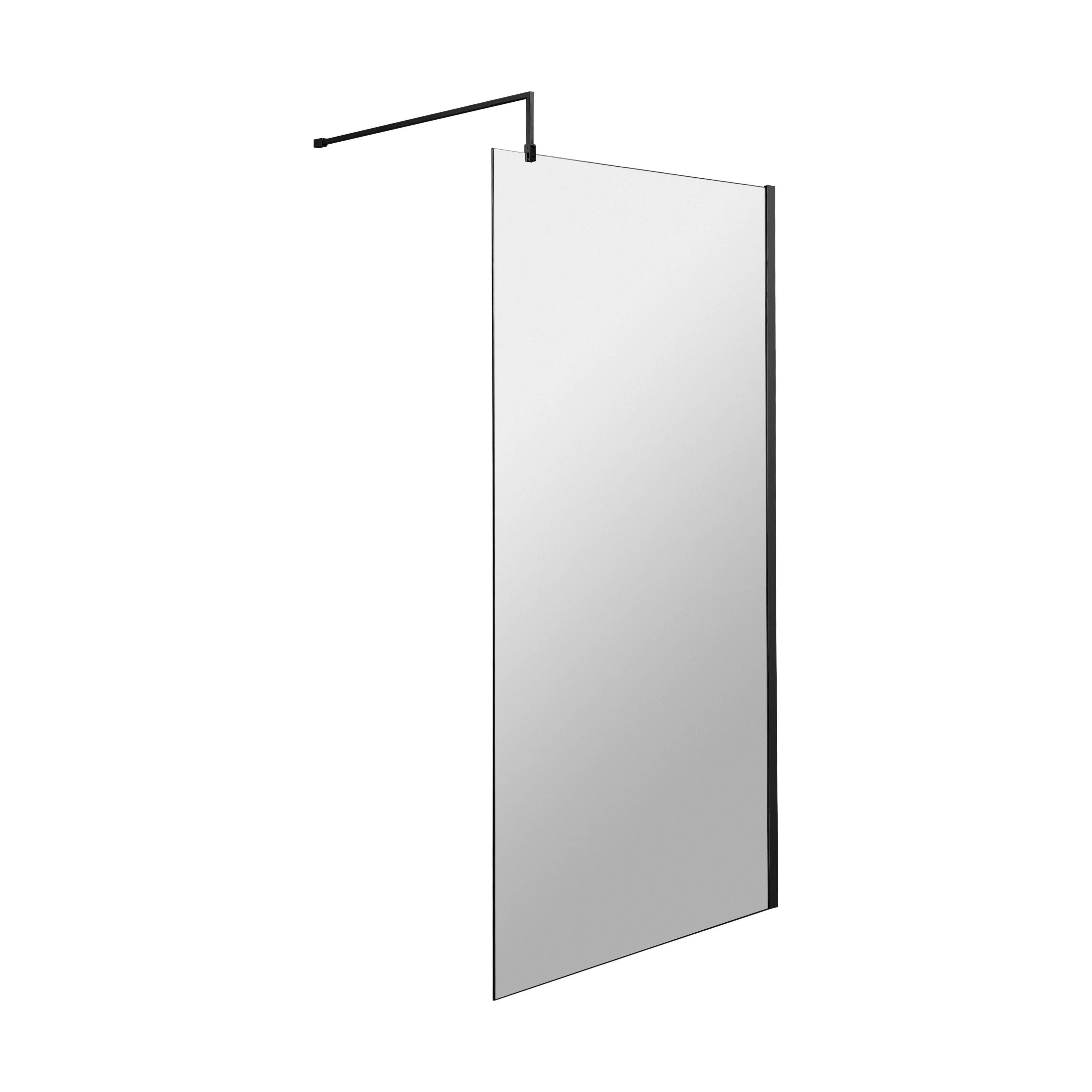 Balterley 8mm Toughened Safety Glass Wetroom Screen & Support Bar: 1100mm x 1850mm, Black