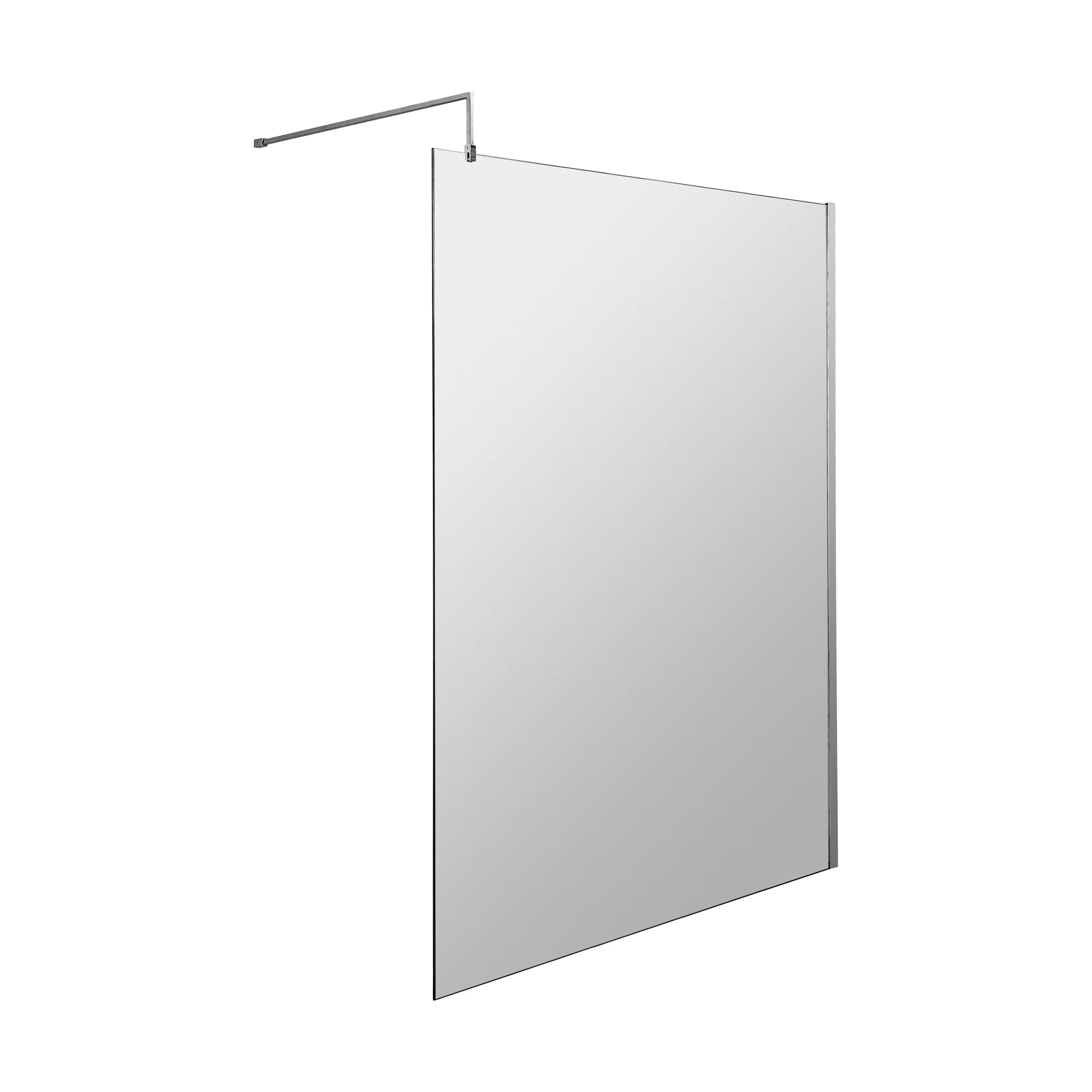 Balterley 8mm Toughened Safety Glass Wetroom Screen with Support Bar: 1400mm x 1850mm, Polished Chrome