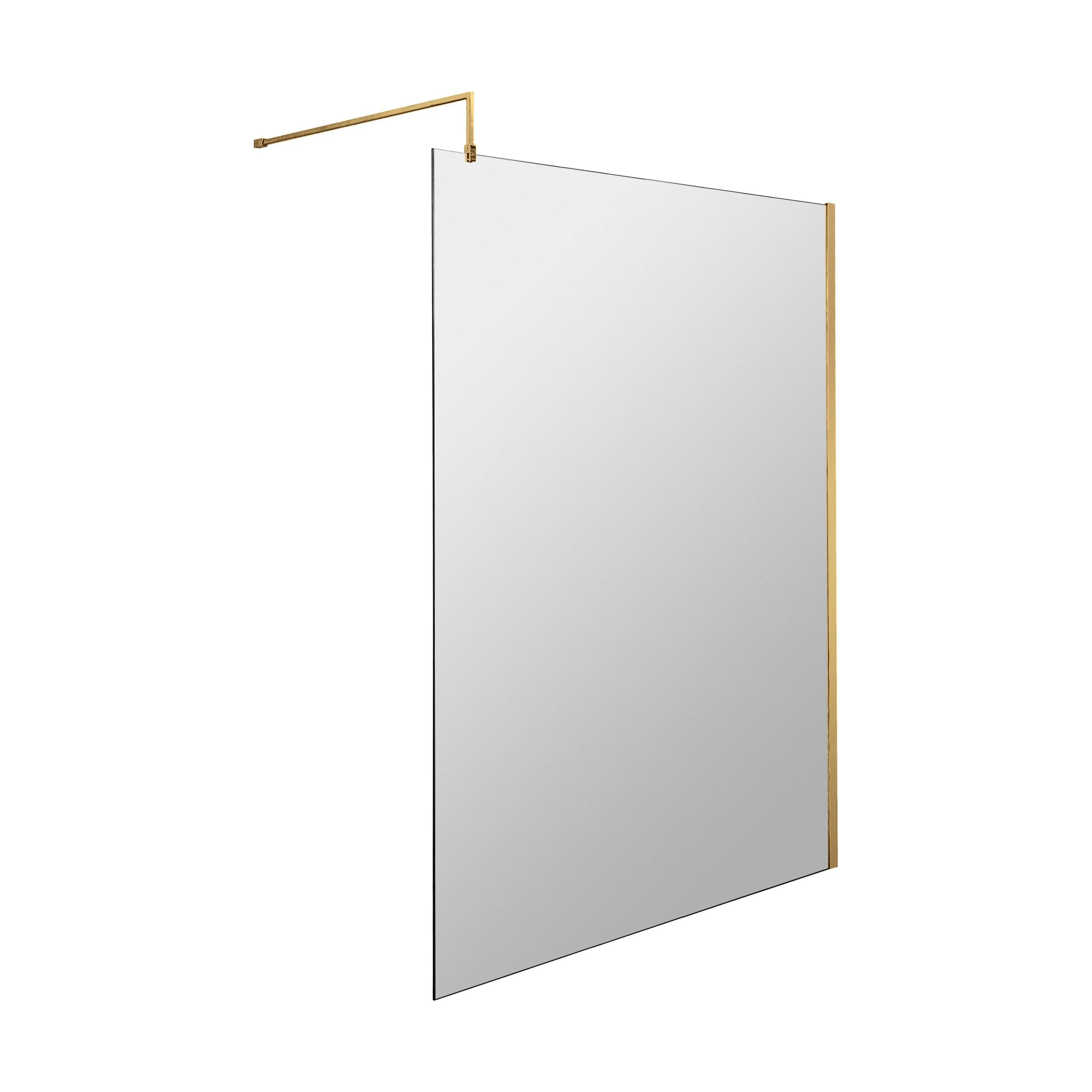 Balterley 8mm Toughened Safety Glass Wetroom Screen with Support Bar: 1400mm x 1850mm, Brushed Brass