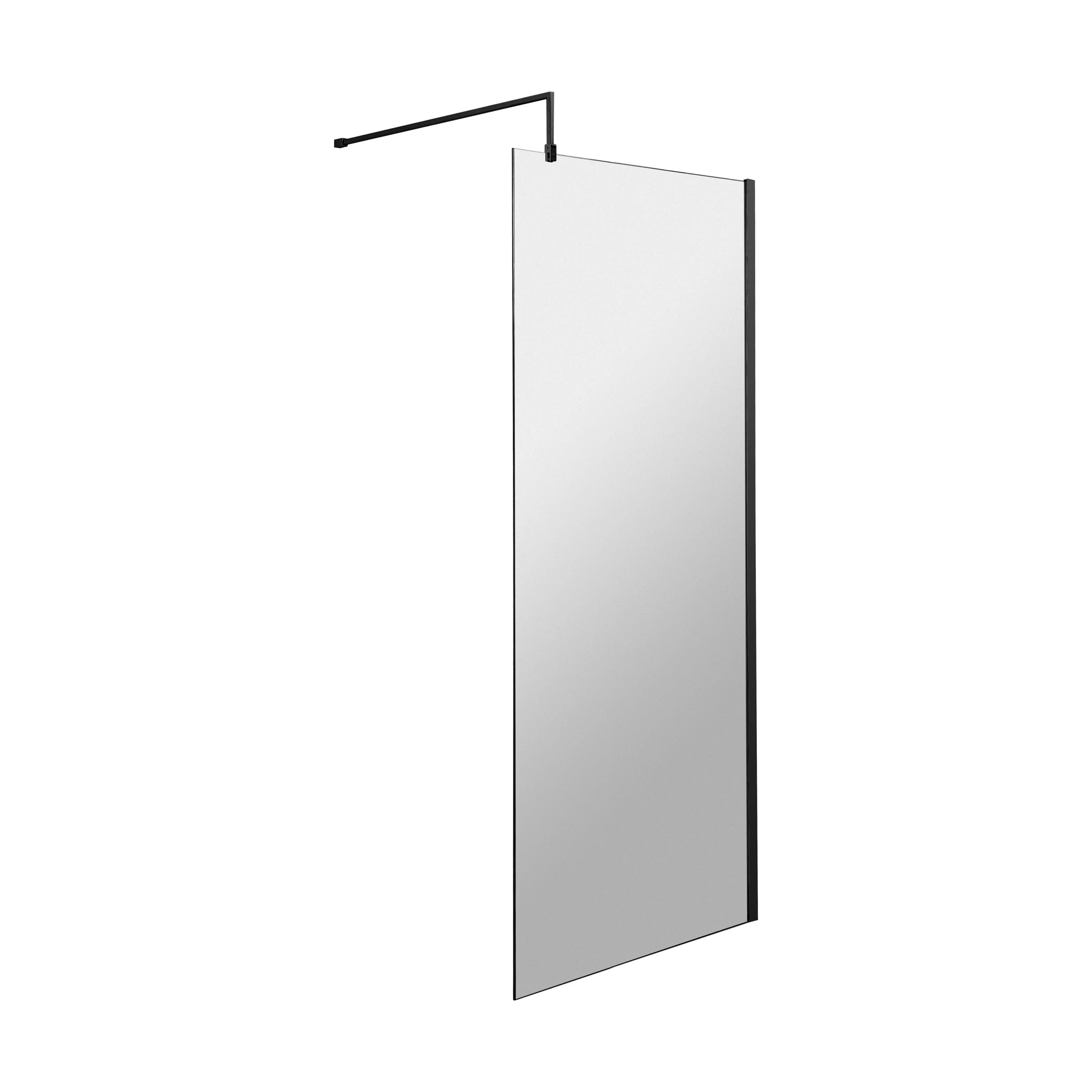 Balterley 8mm Toughened Safety Glass Wetroom Screen with Support Bar: 760mm x 1850mm, Black