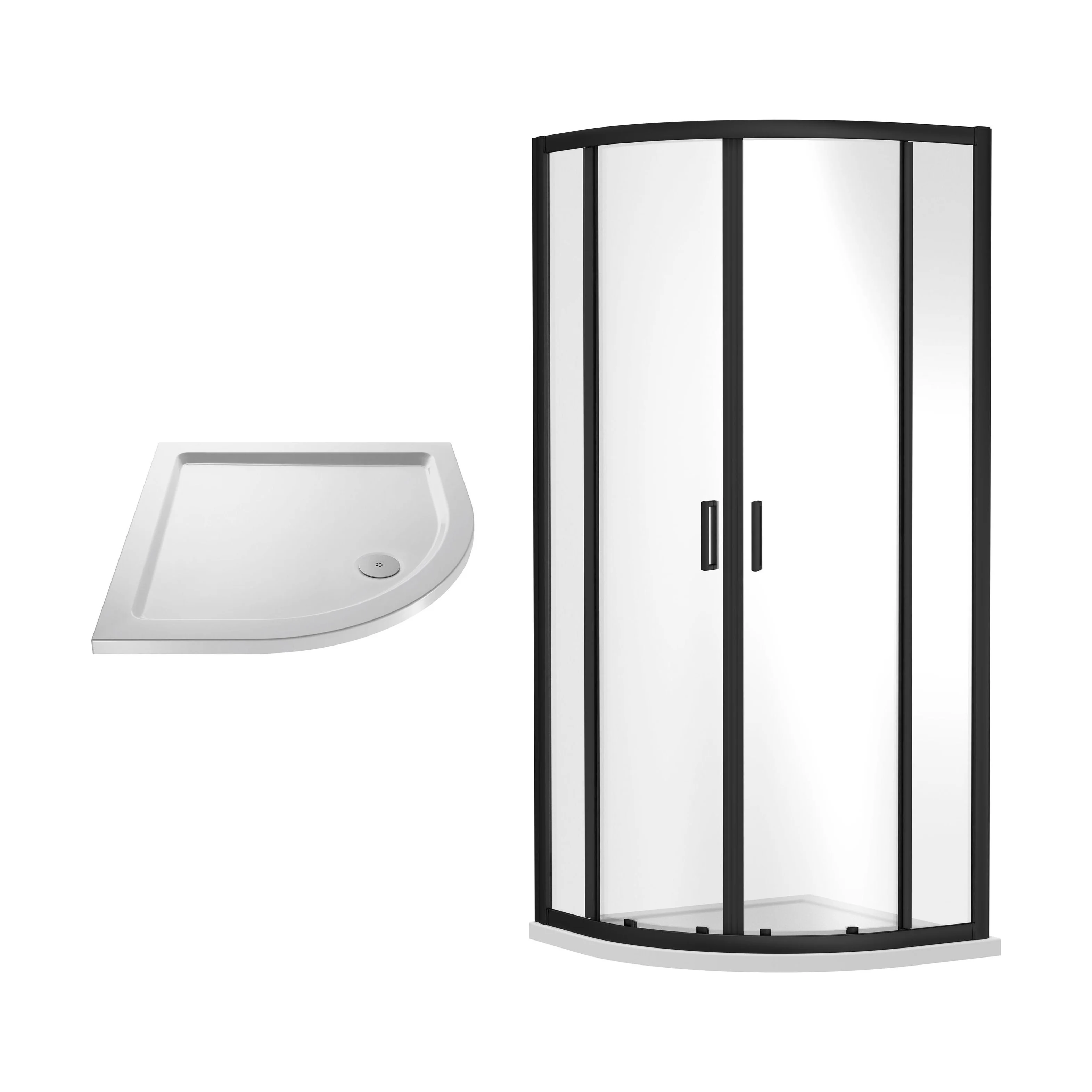 Balterley Ruwa Sliding Shower Door Bundle: Side Panel & Slimline Tray, 800 x 800 mm Black/White