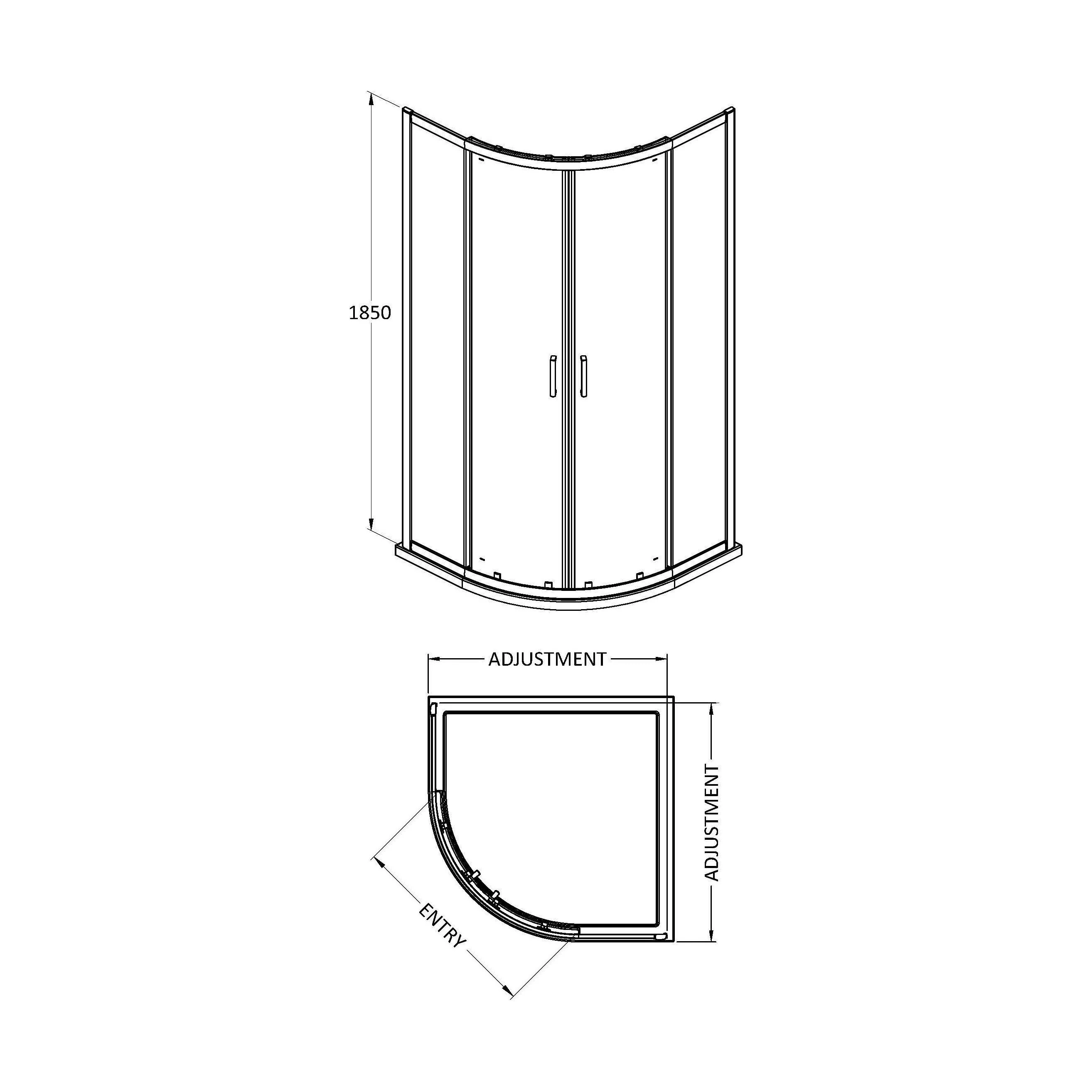 Balterley Ruwa Quadrant Shower Enclosure Bundle: Slimline Tray, Round Kit & Waste, 900 x 900 mm White/Chrome - Image 2