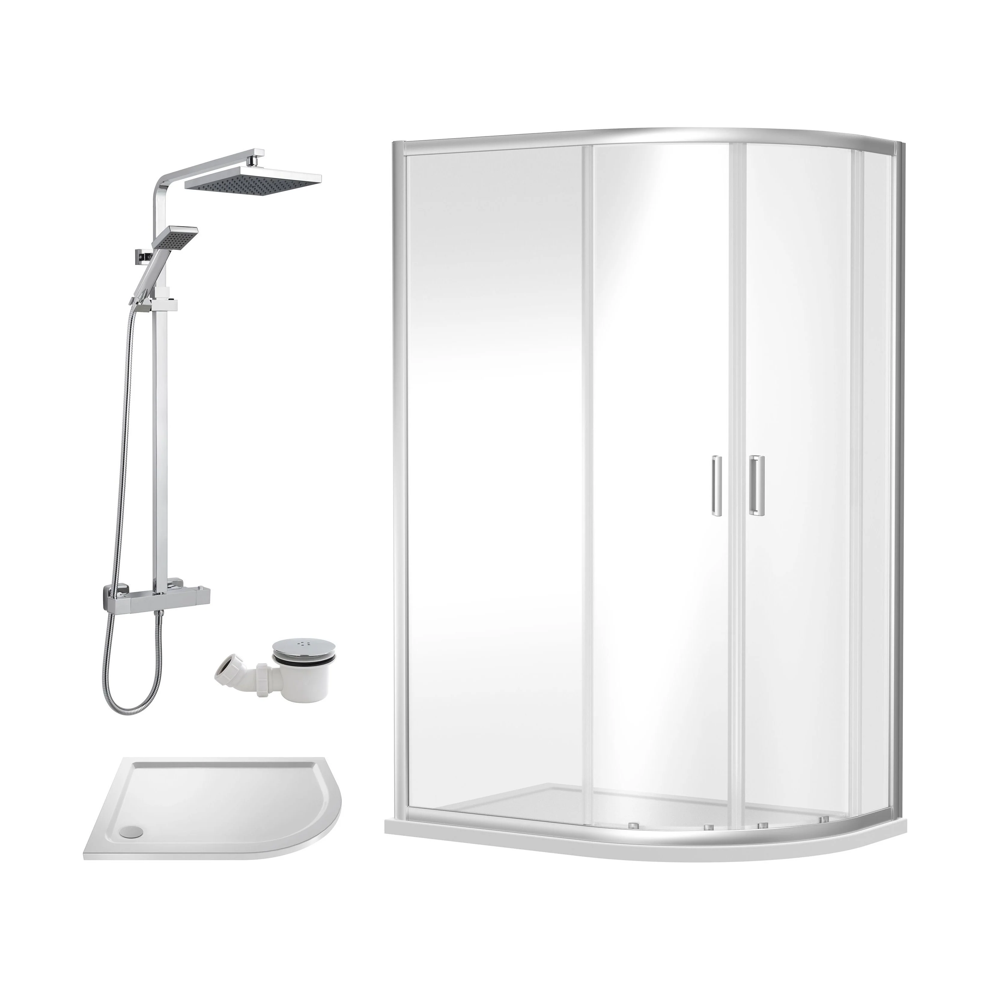 Balterley Ruwa Quadrant Offset Right: Tray, Square Kit & Waste, 1000 x 800 mm White/Chrome