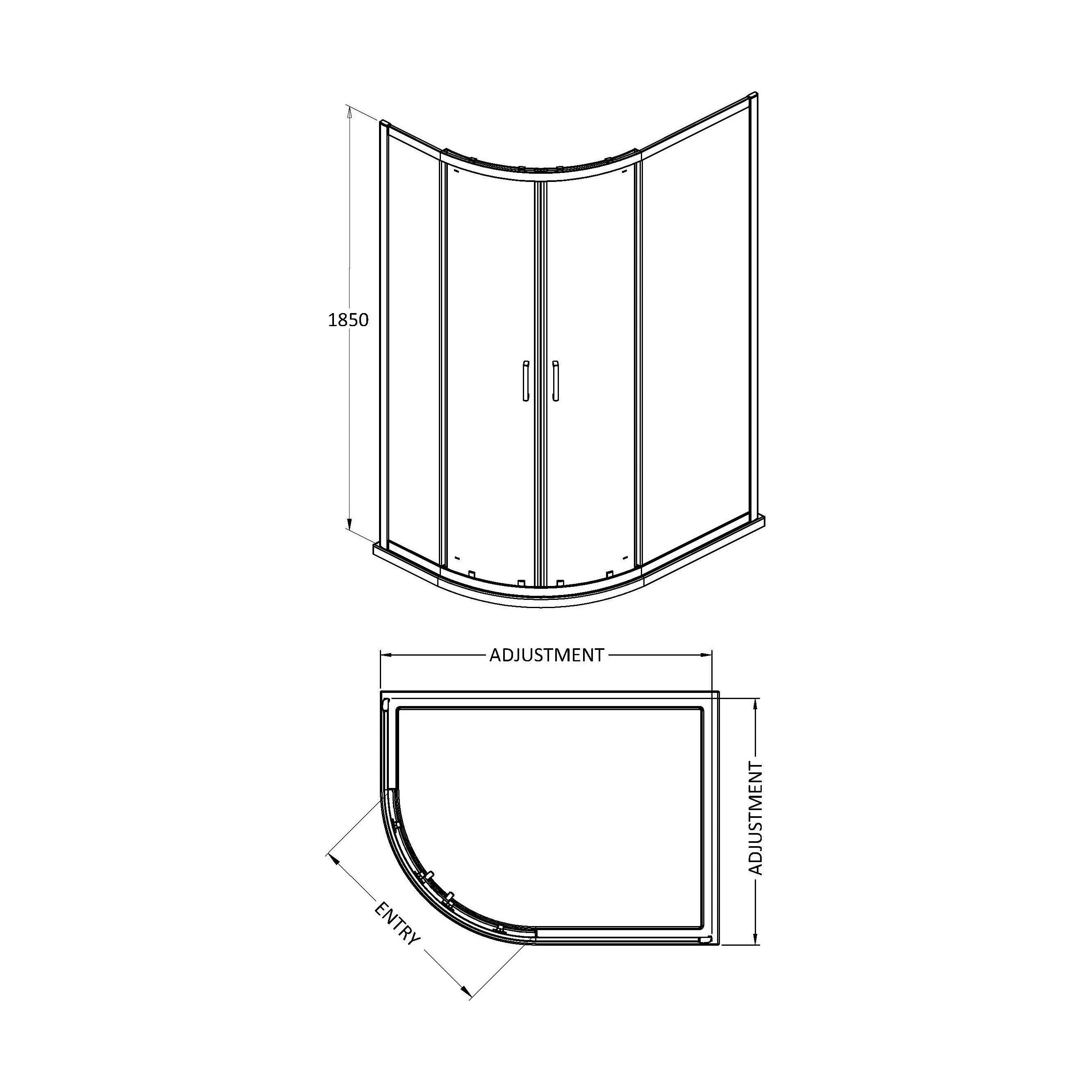 Balterley Ruwa Quadrant Offset Right Bundle: Tray, Round Kit & Waste, 1000 x 800 mm White/Black - Image 2
