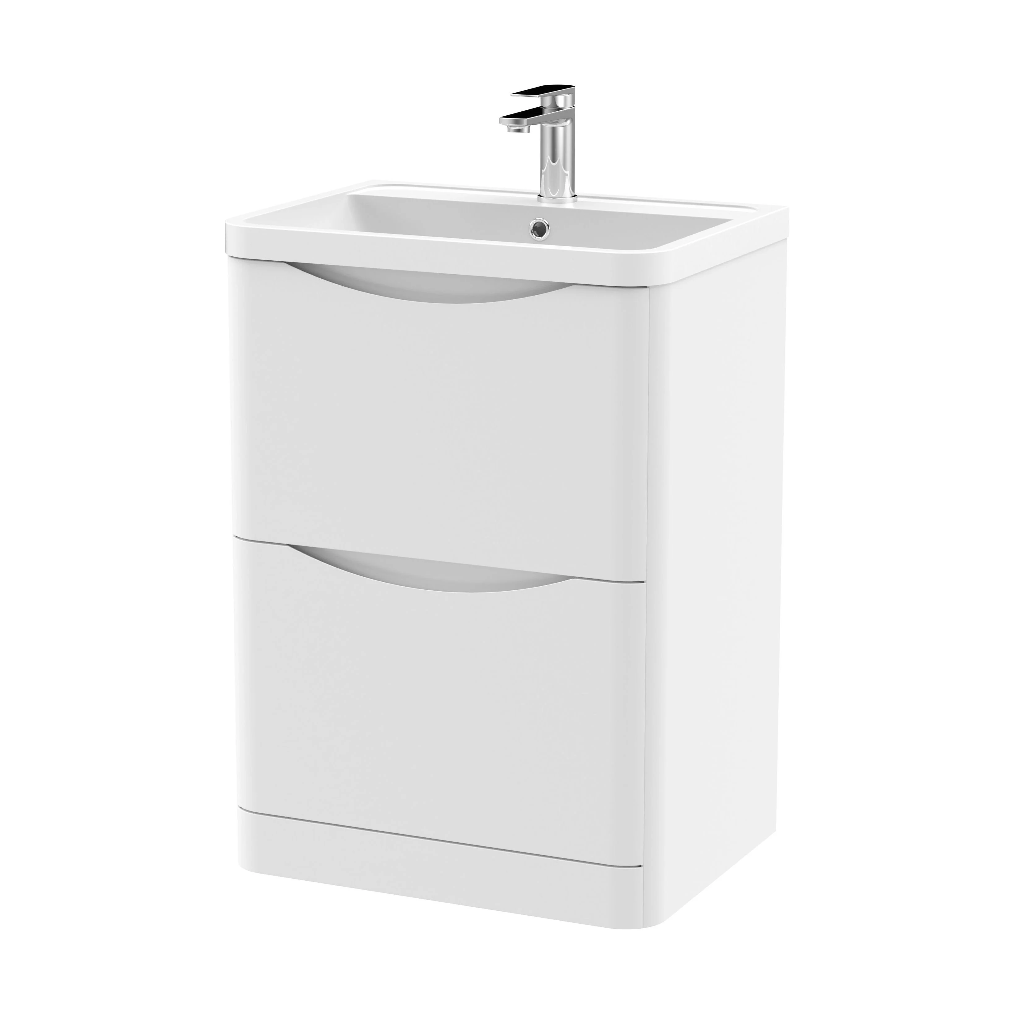 Balterley Arch Contemporary Bathroom Floor Standing 2 Drawer Vanity & Polymarble Basin, Satin White, 600mm