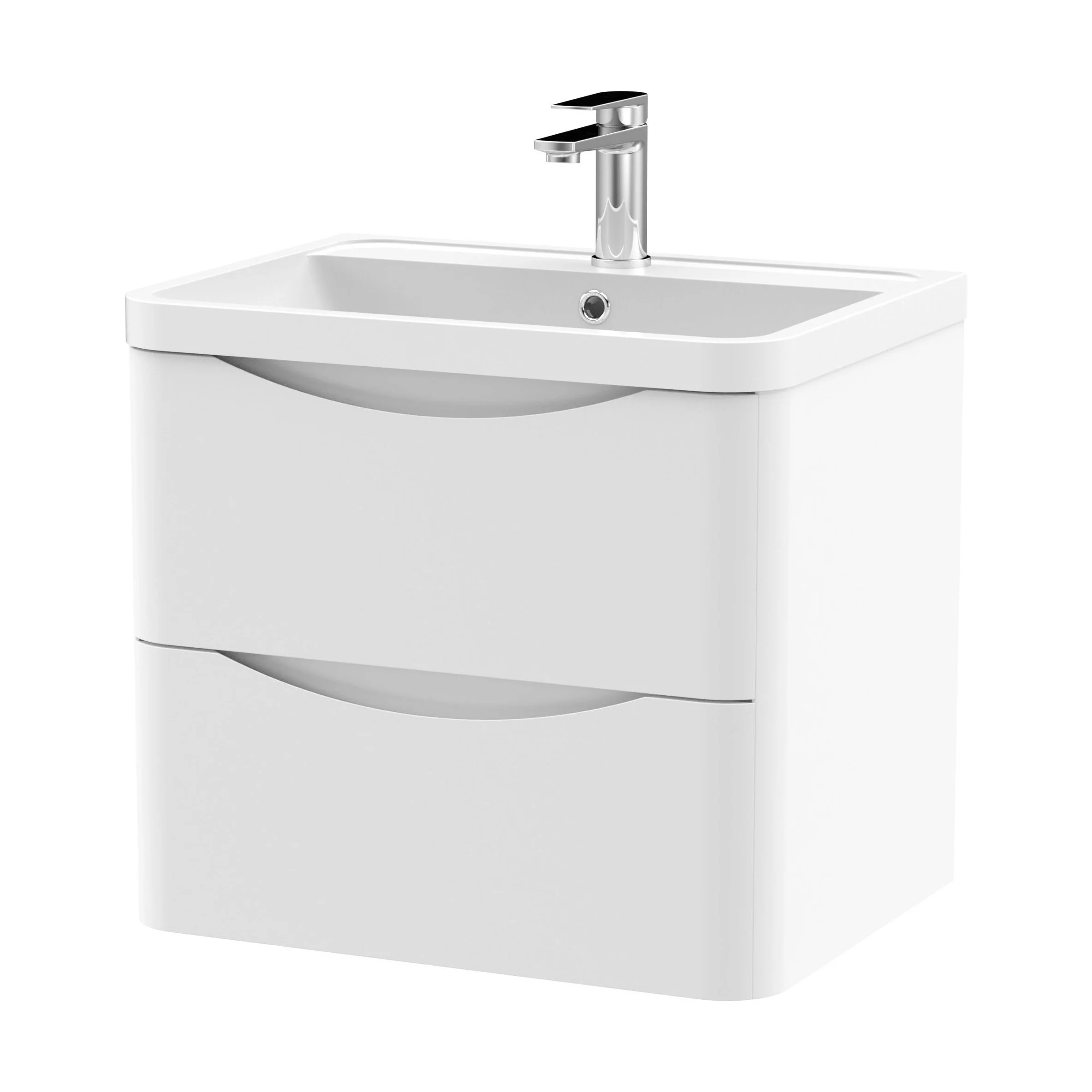 Balterley Arch Contemporary Bathroom Wall Hung 2 Drawer Vanity & Polymarble Basin, Satin White, 600mm