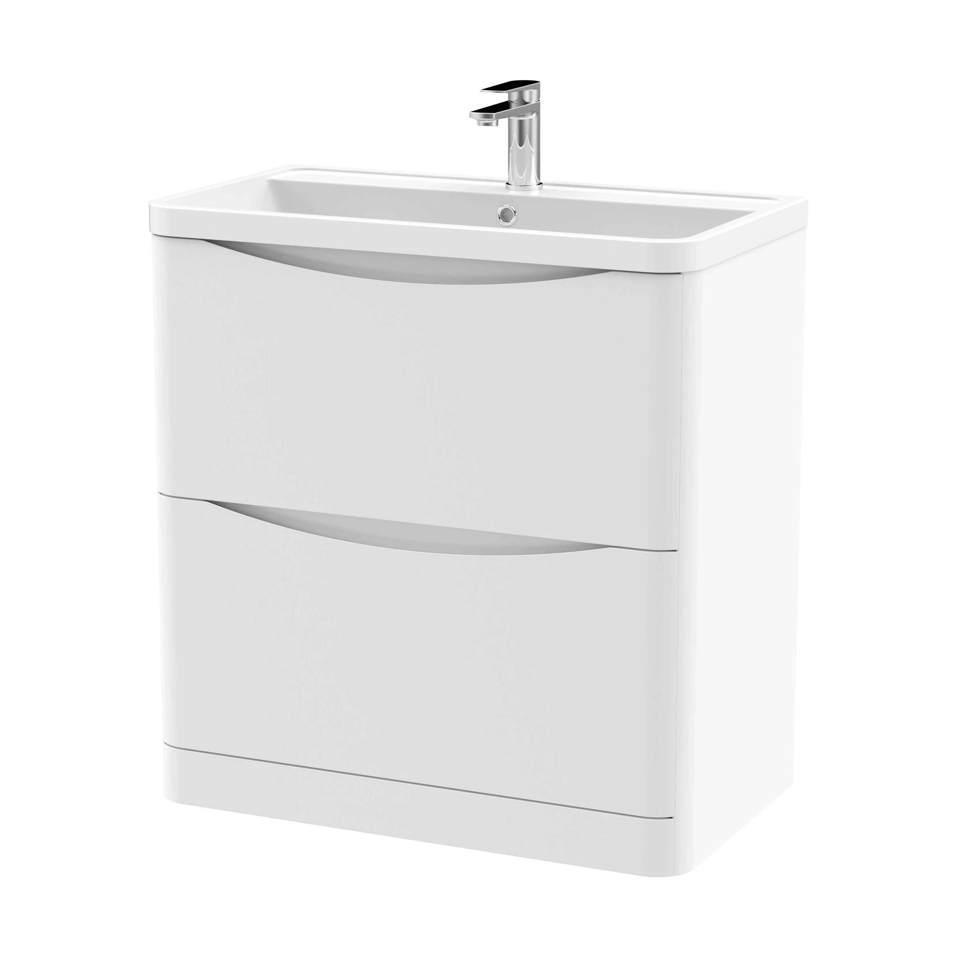 Balterley Arch Contemporary Bathroom Floor Standing 2 Drawer Vanity & Polymarble Basin, Satin White, 800mm