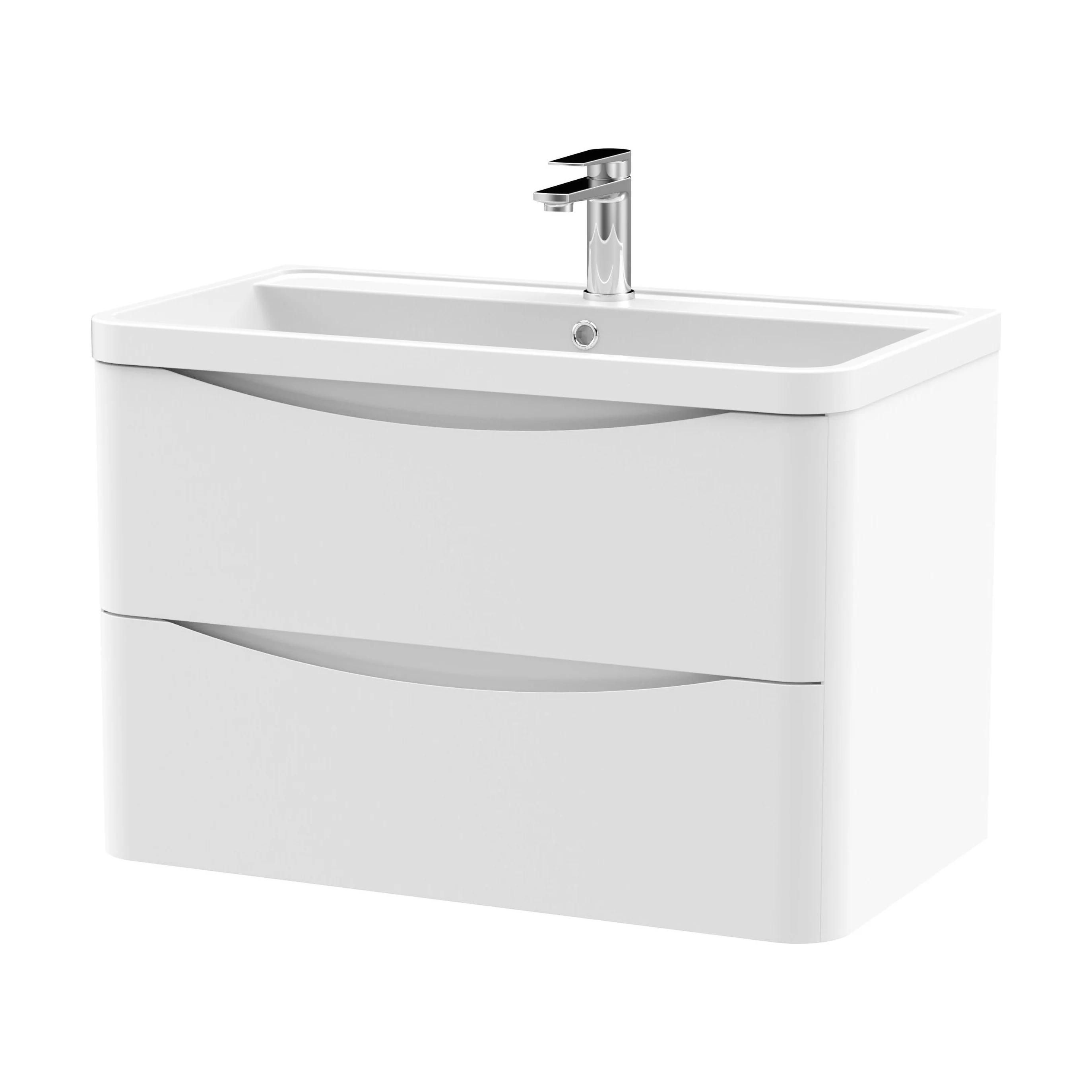 Balterley Arch Contemporary Bathroom Wall Hung 2 Drawer Vanity & Polymarble Basin, Satin White, 800mm