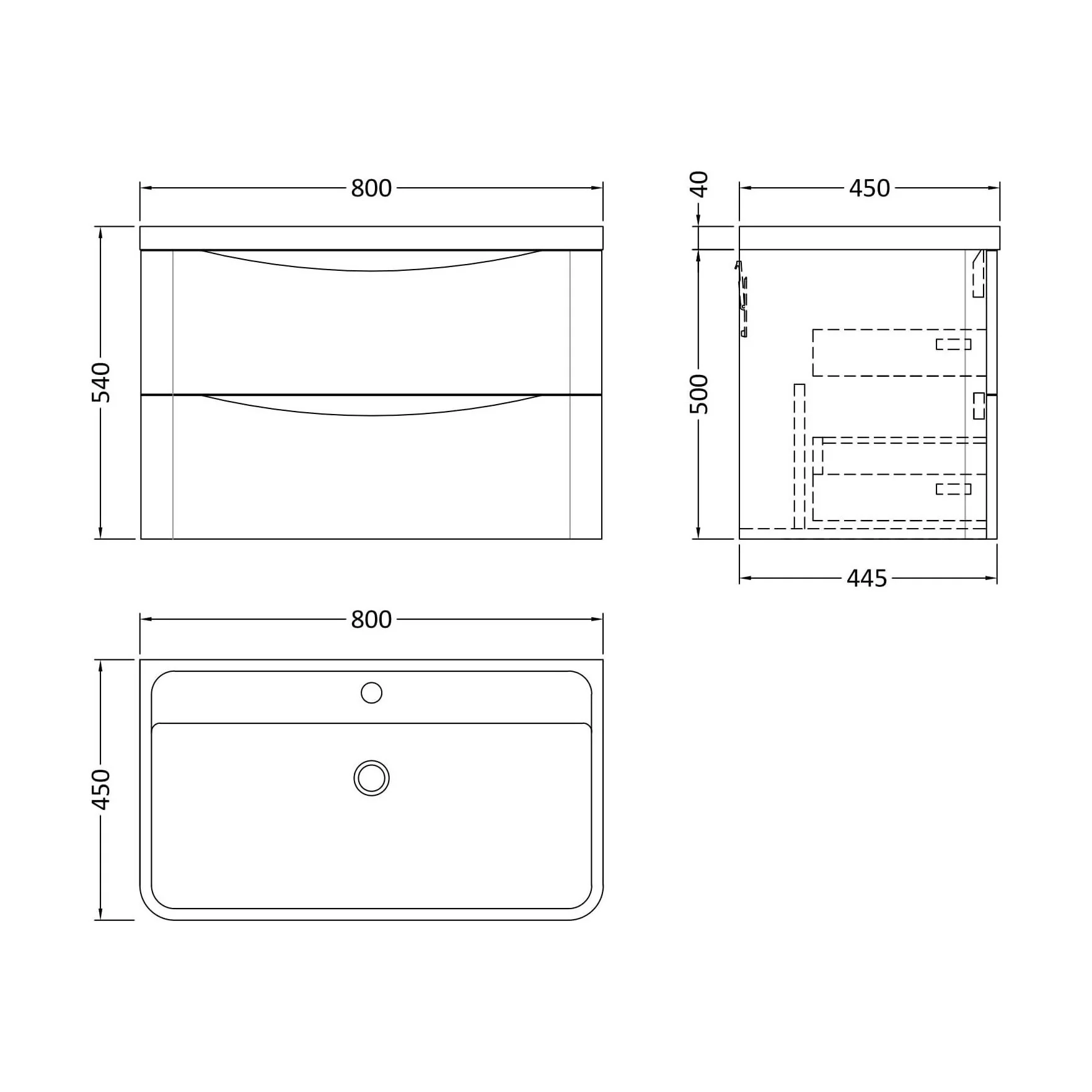 Balterley Arch Contemporary Bathroom Wall Hung 2 Drawer Vanity & Polymarble Basin, Satin White, 800mm - Image 5