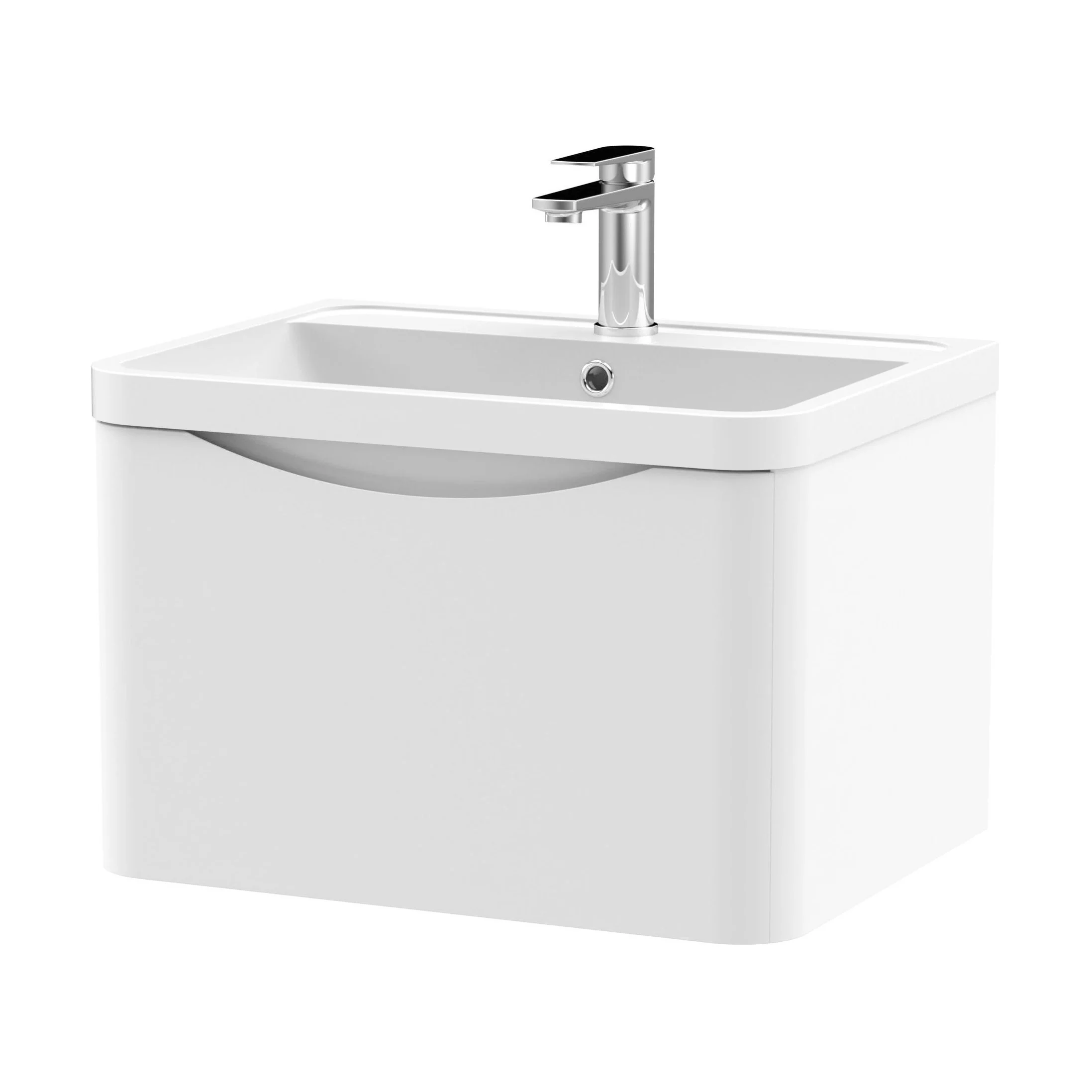 Balterley Arch Contemporary Bathroom Wall Hung 1 Drawer Vanity & Polymarble Basin, Satin White, 600mm