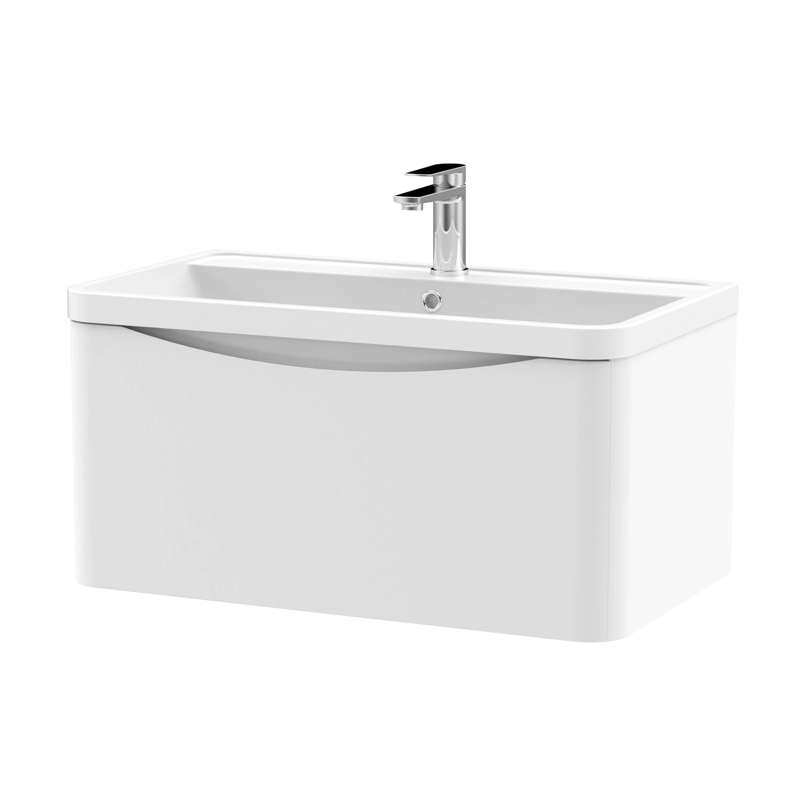Balterley Arch Contemporary Bathroom Wall Hung 1 Drawer Vanity & Polymarble Basin, Satin White, 800mm