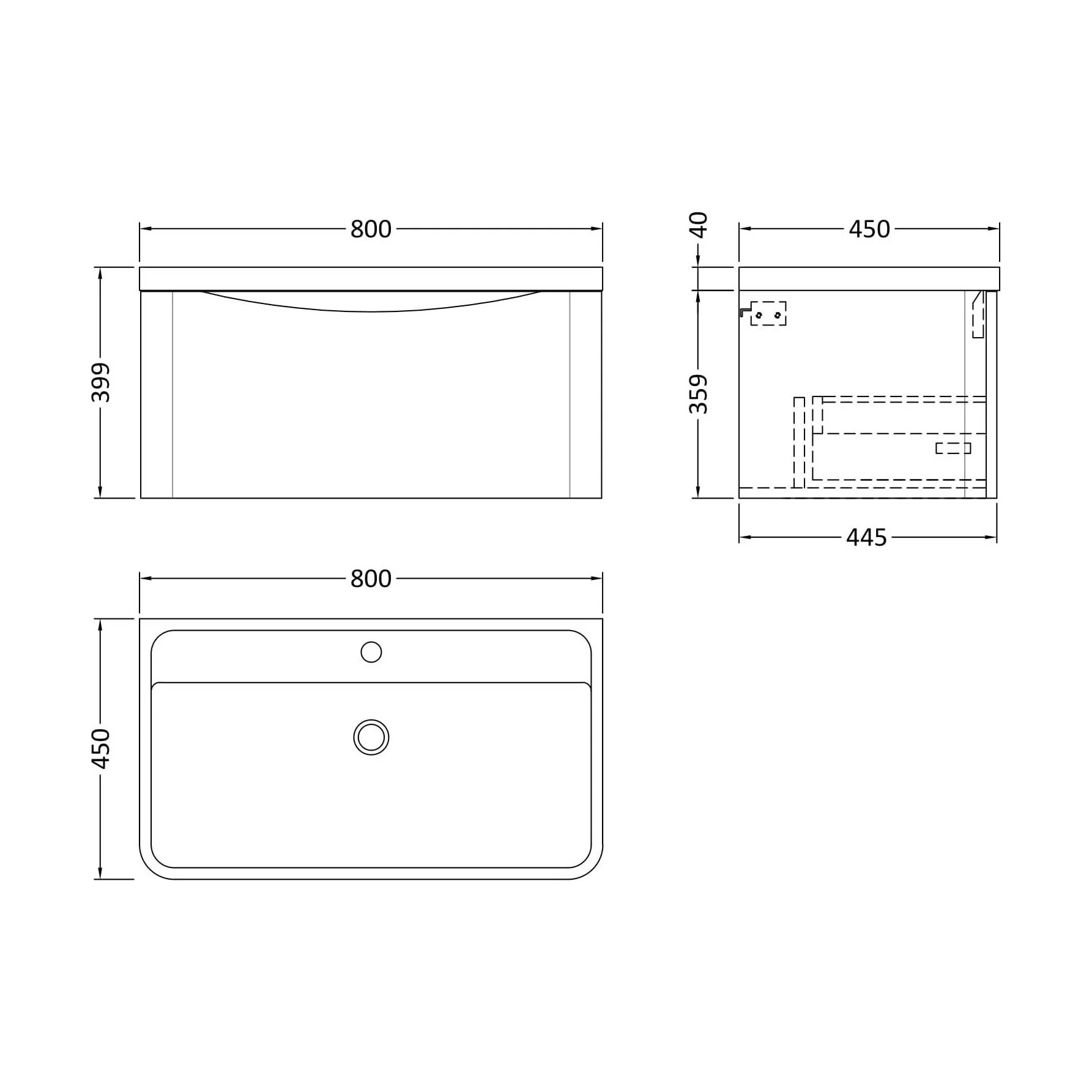 Balterley Arch Contemporary Bathroom Wall Hung 1 Drawer Vanity & Polymarble Basin, Satin White, 800mm - Image 5