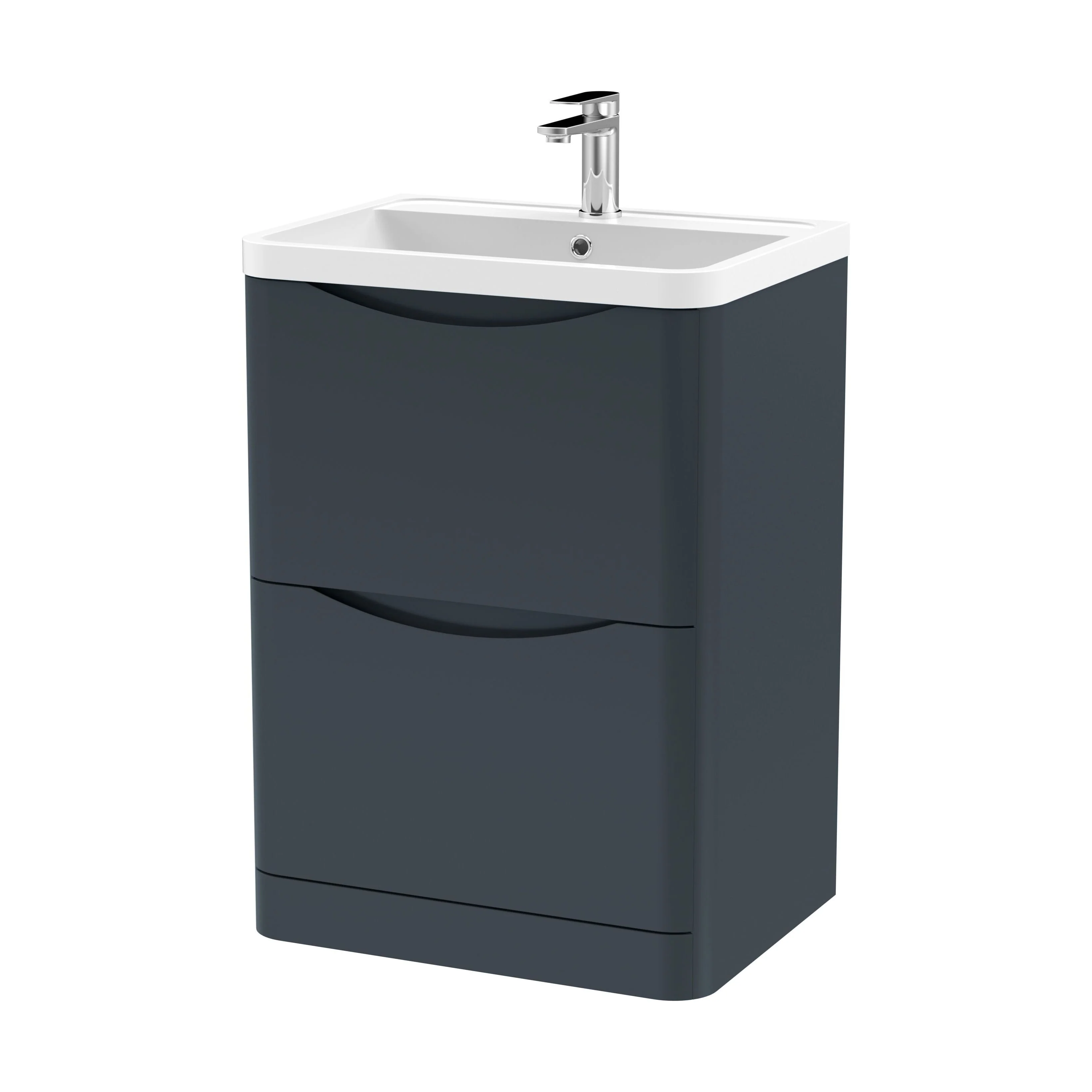 Balterley Arch Contemporary Bathroom Floor Standing 2 Drawer Vanity & Polymarble Basin, Dark Grey, 600mm
