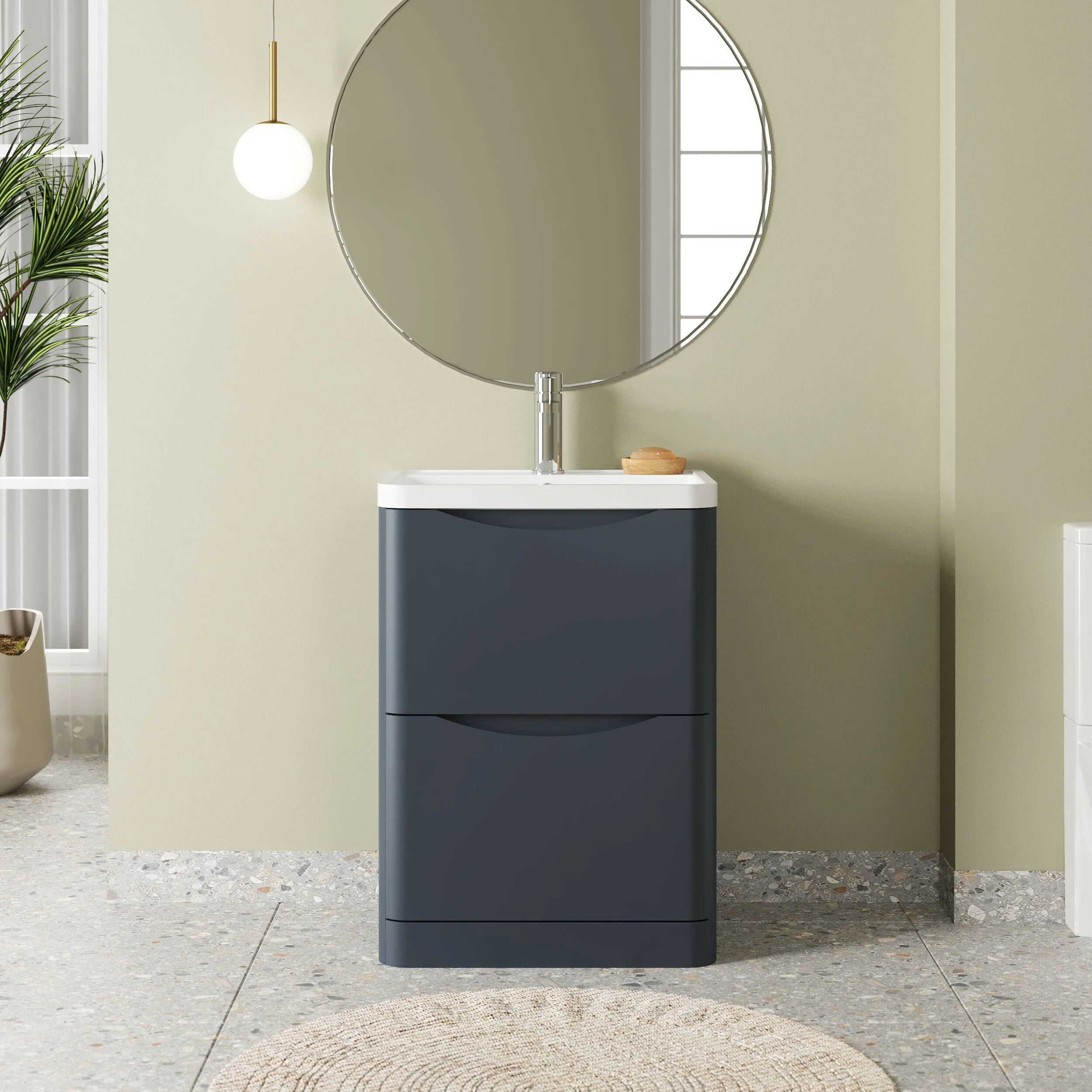 Balterley Arch Contemporary Bathroom Floor Standing 2 Drawer Vanity & Polymarble Basin, Dark Grey, 600mm - Image 2