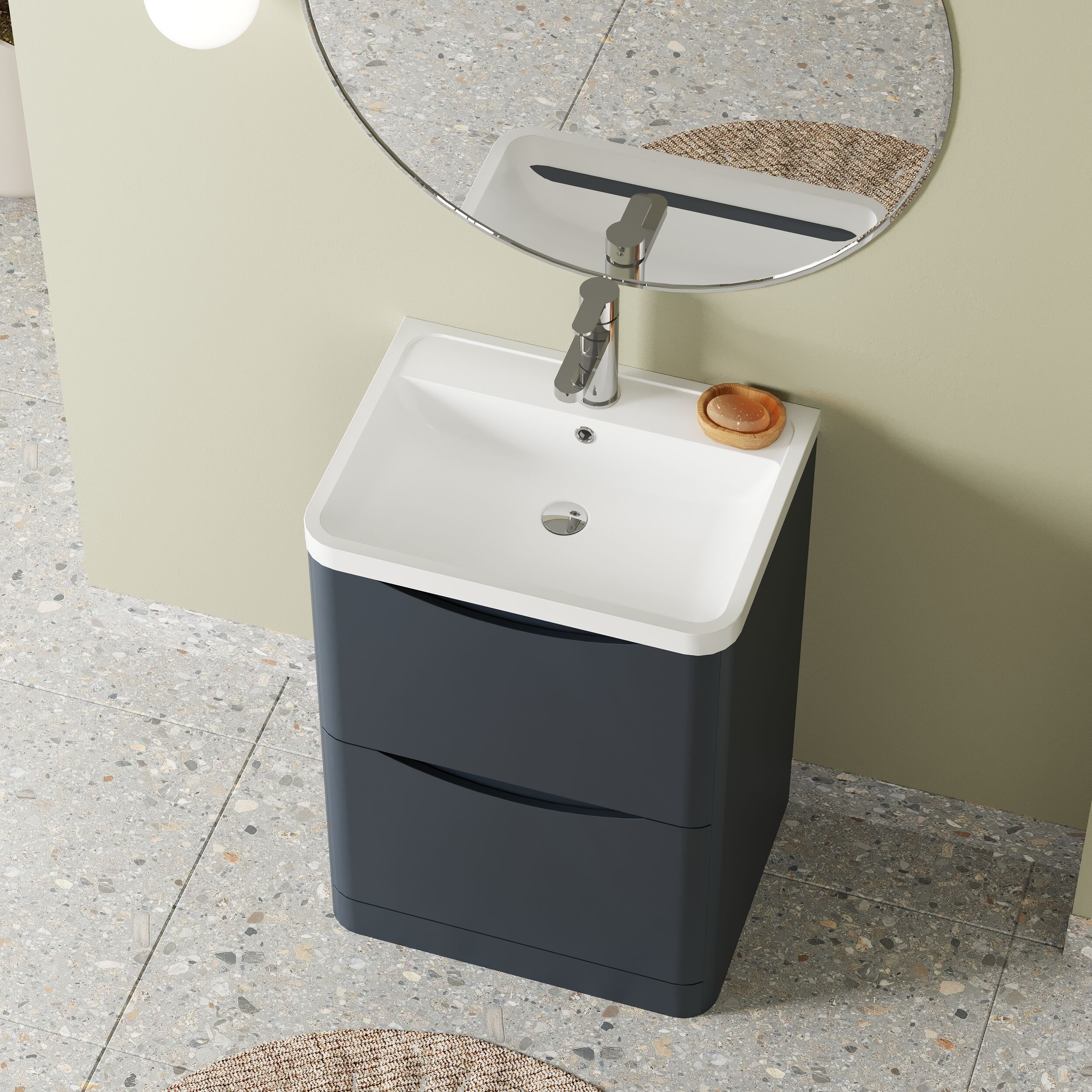 Balterley Arch Contemporary Bathroom Floor Standing 2 Drawer Vanity & Polymarble Basin, Dark Grey, 600mm - Image 3