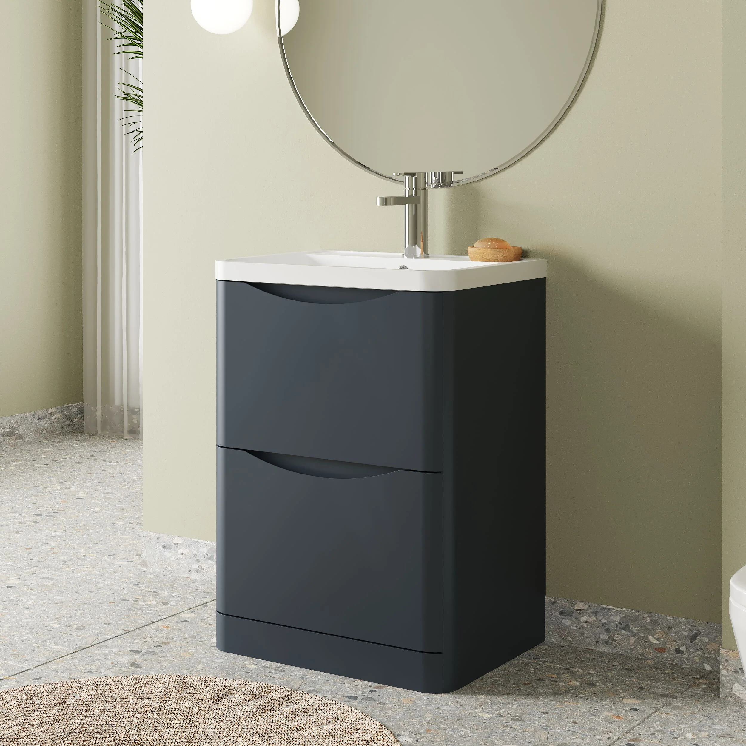 Balterley Arch Contemporary Bathroom Floor Standing 2 Drawer Vanity & Polymarble Basin, Dark Grey, 600mm - Image 4