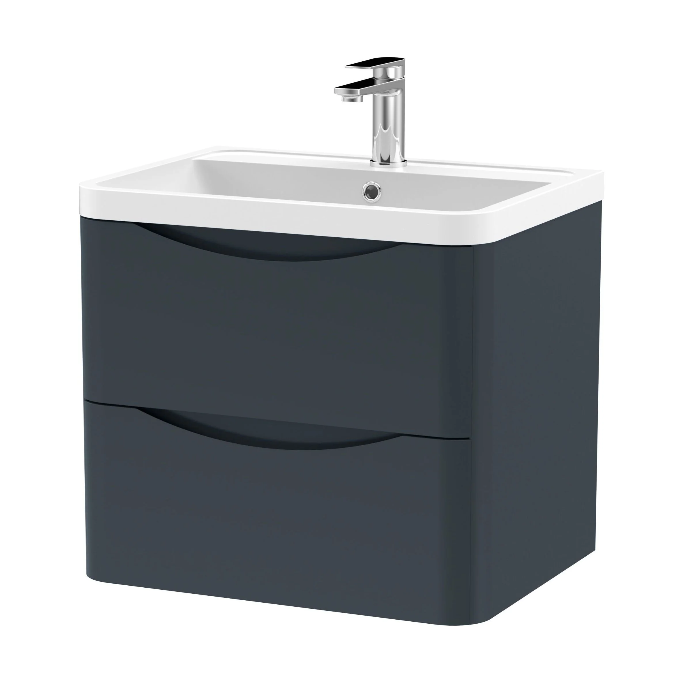 Balterley Arch Wall Hung 2 Drawer Bathroom Vanity Unit & Polymarble Basin, Dark Grey, 550mm