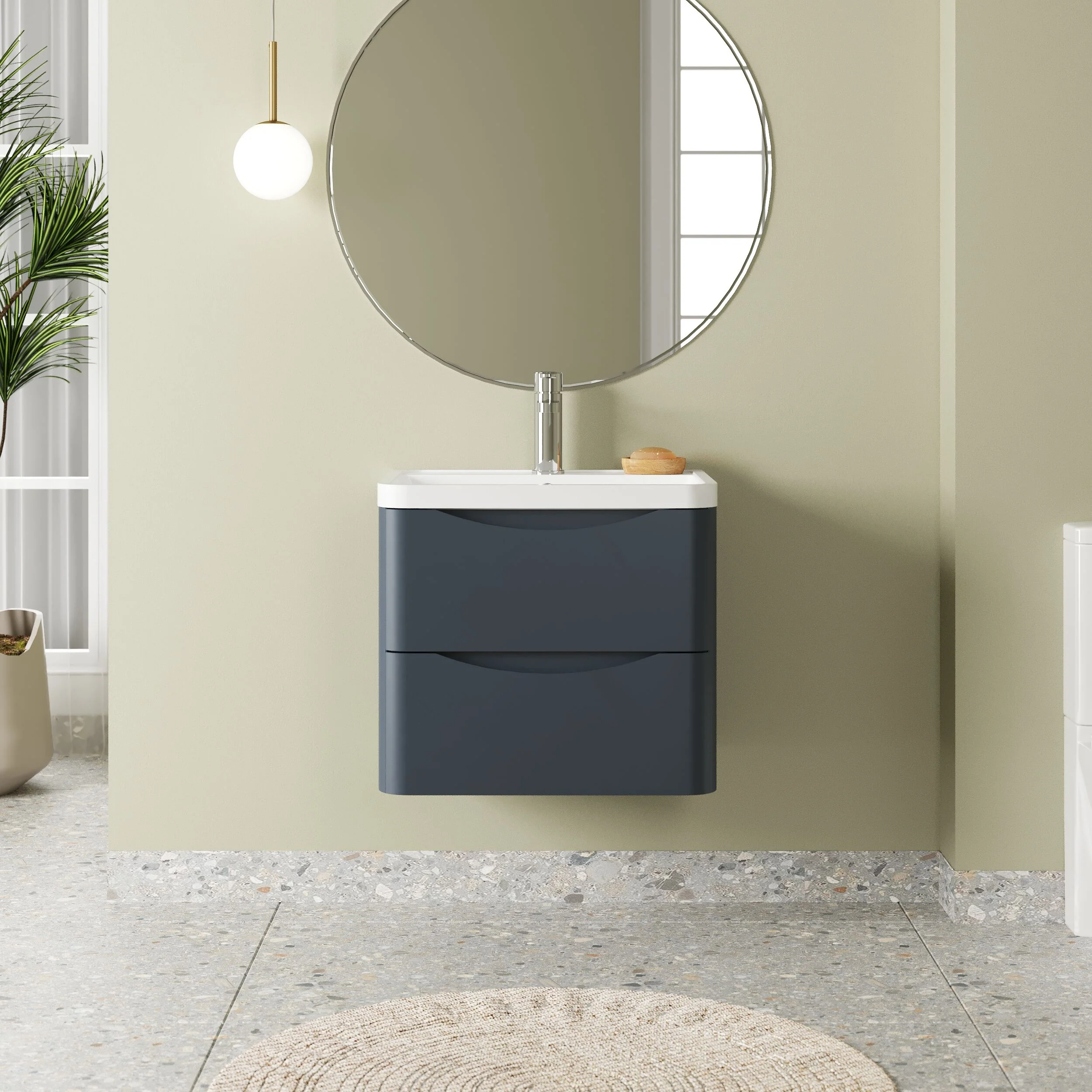 Balterley Arch Wall Hung 2 Drawer Bathroom Vanity Unit & Polymarble Basin, Dark Grey, 550mm - Image 2