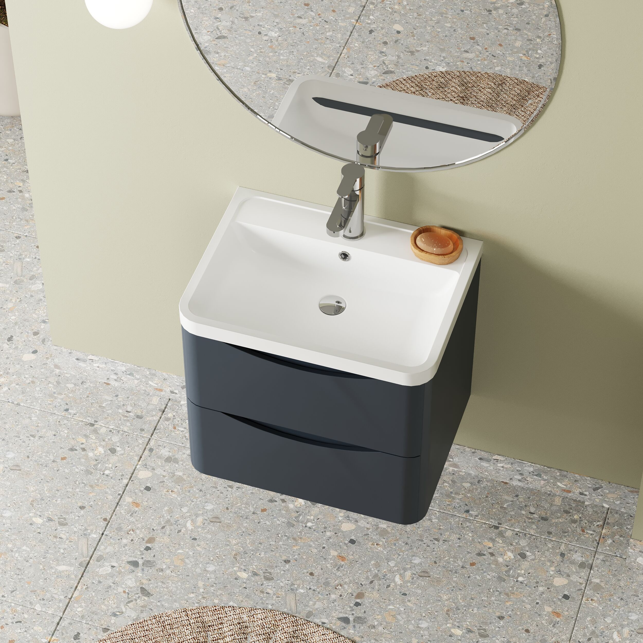 Balterley Arch Wall Hung 2 Drawer Bathroom Vanity Unit & Polymarble Basin, Dark Grey, 550mm - Image 3