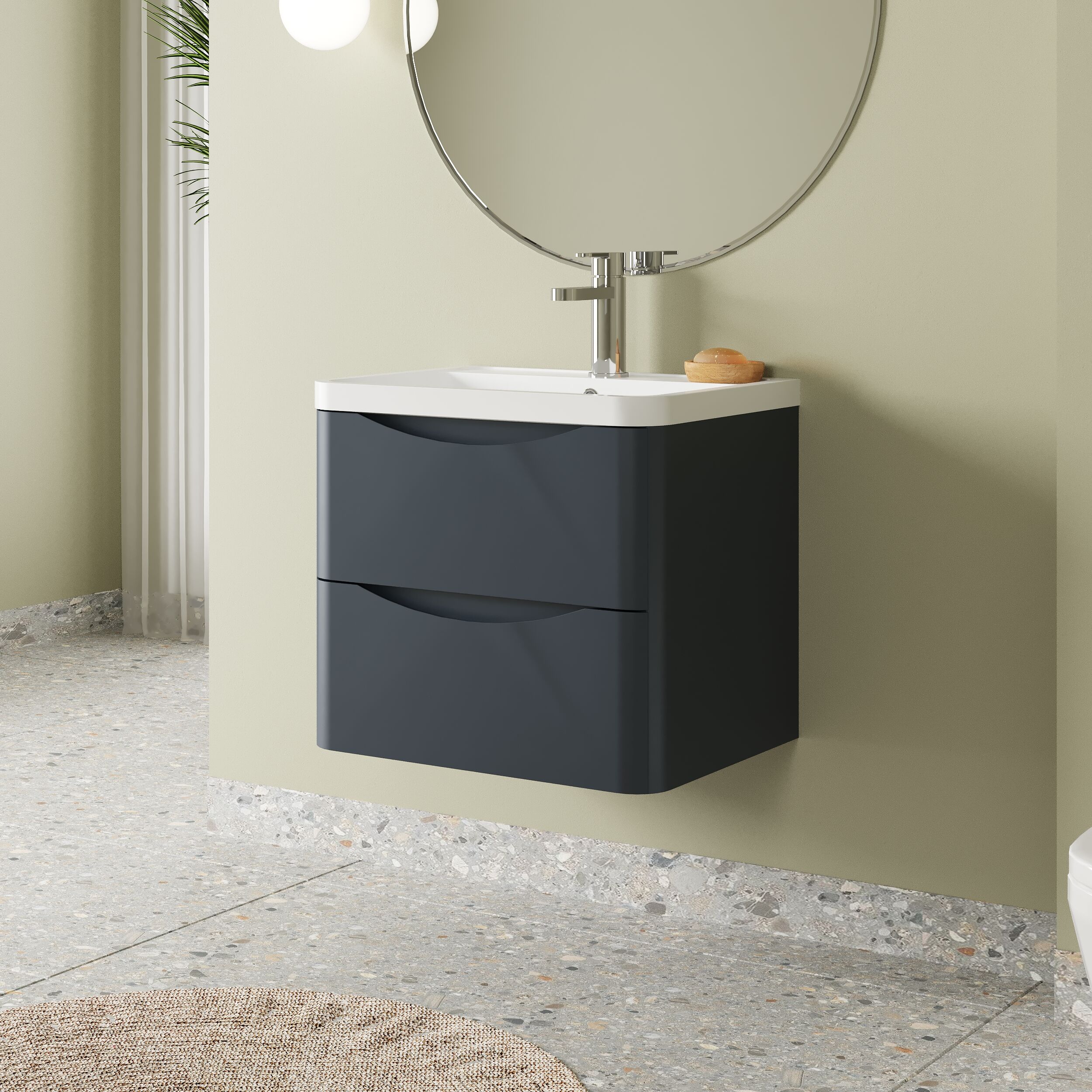 Balterley Arch Wall Hung 2 Drawer Bathroom Vanity Unit & Polymarble Basin, Dark Grey, 550mm - Image 4