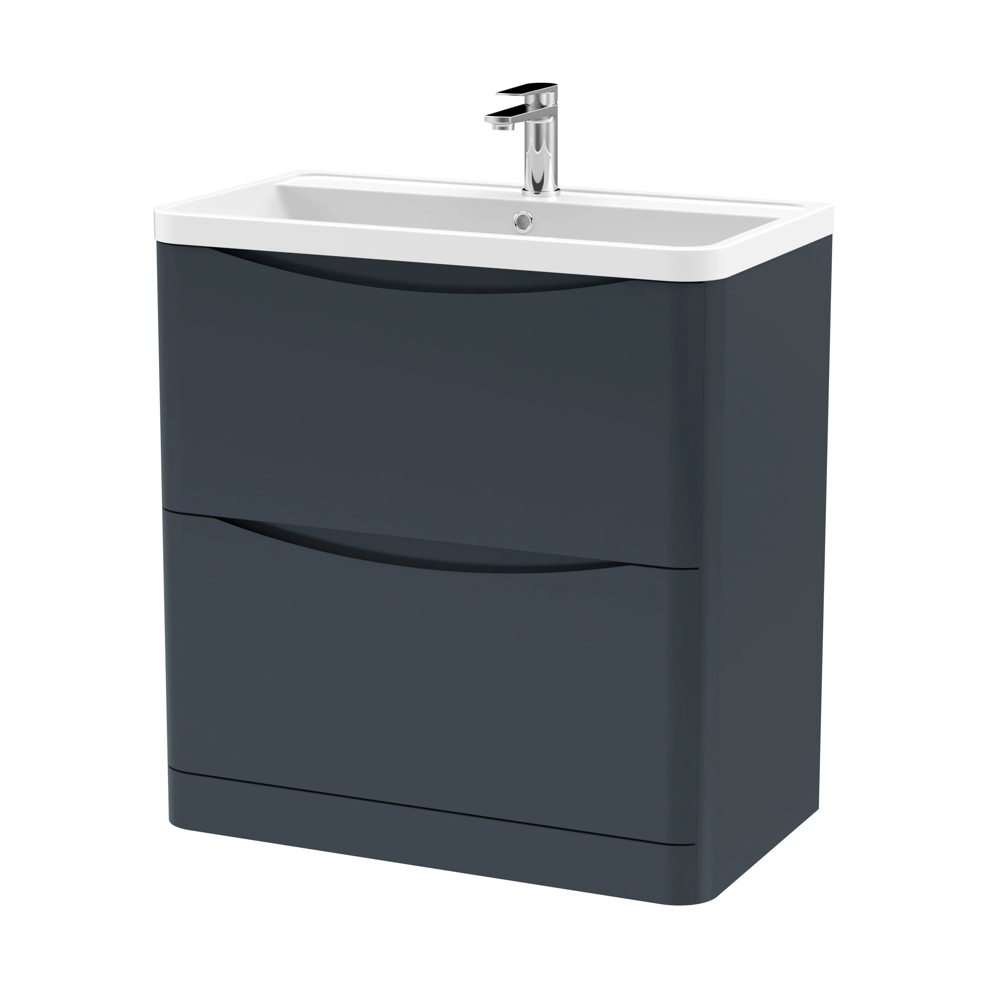 Balterley Arch Floor Standing 2 Drawer Bathroom Vanity Unit & Polymarble Basin, Dark Grey, 755mm