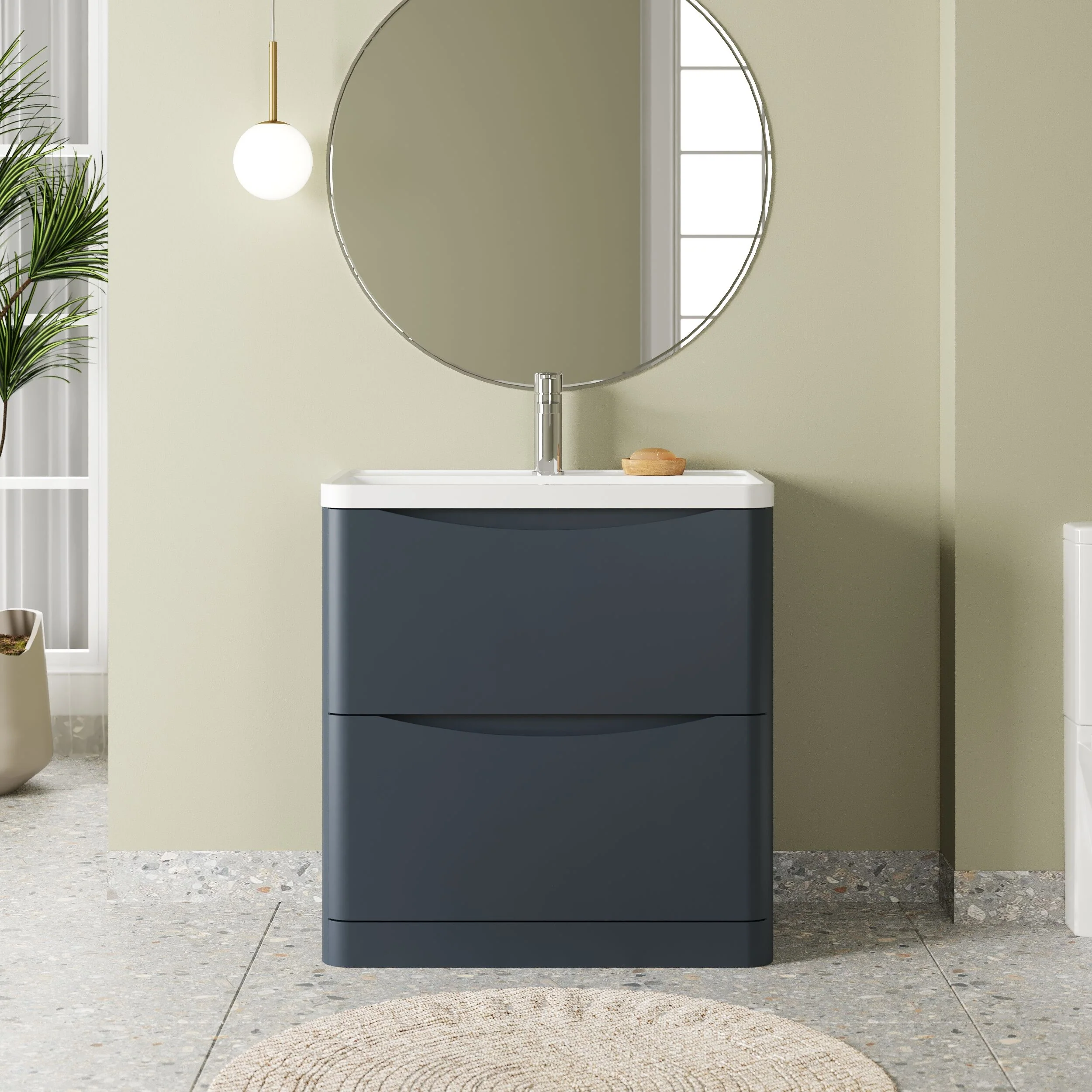 Balterley Arch Floor Standing 2 Drawer Bathroom Vanity Unit & Polymarble Basin, Dark Grey, 755mm - Image 2