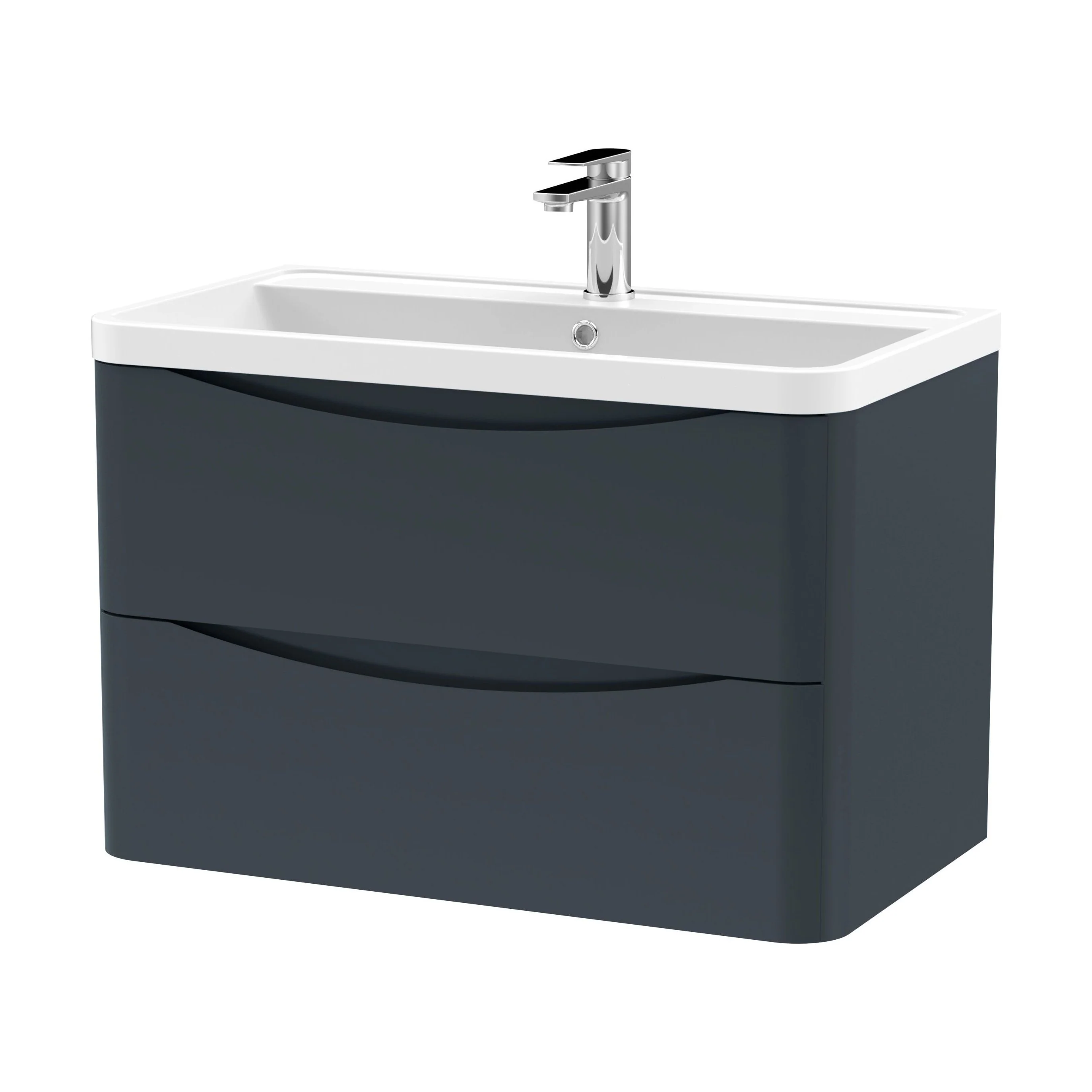 Balterley Arch Wall Hung 2 Drawer Bathroom Vanity Unit & Polymarble Basin, Dark Grey, 755mm