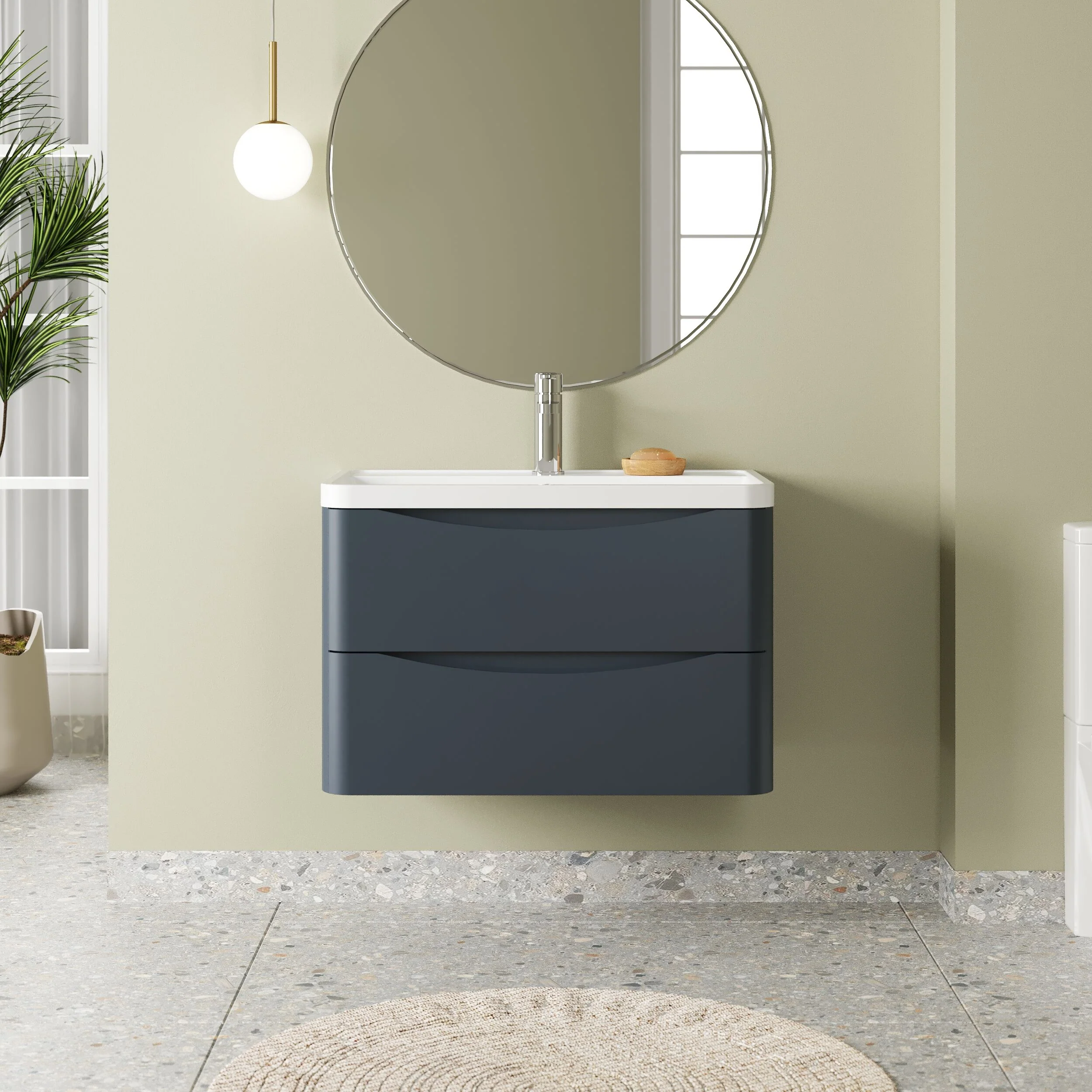 Balterley Arch Wall Hung 2 Drawer Bathroom Vanity Unit & Polymarble Basin, Dark Grey, 755mm - Image 2