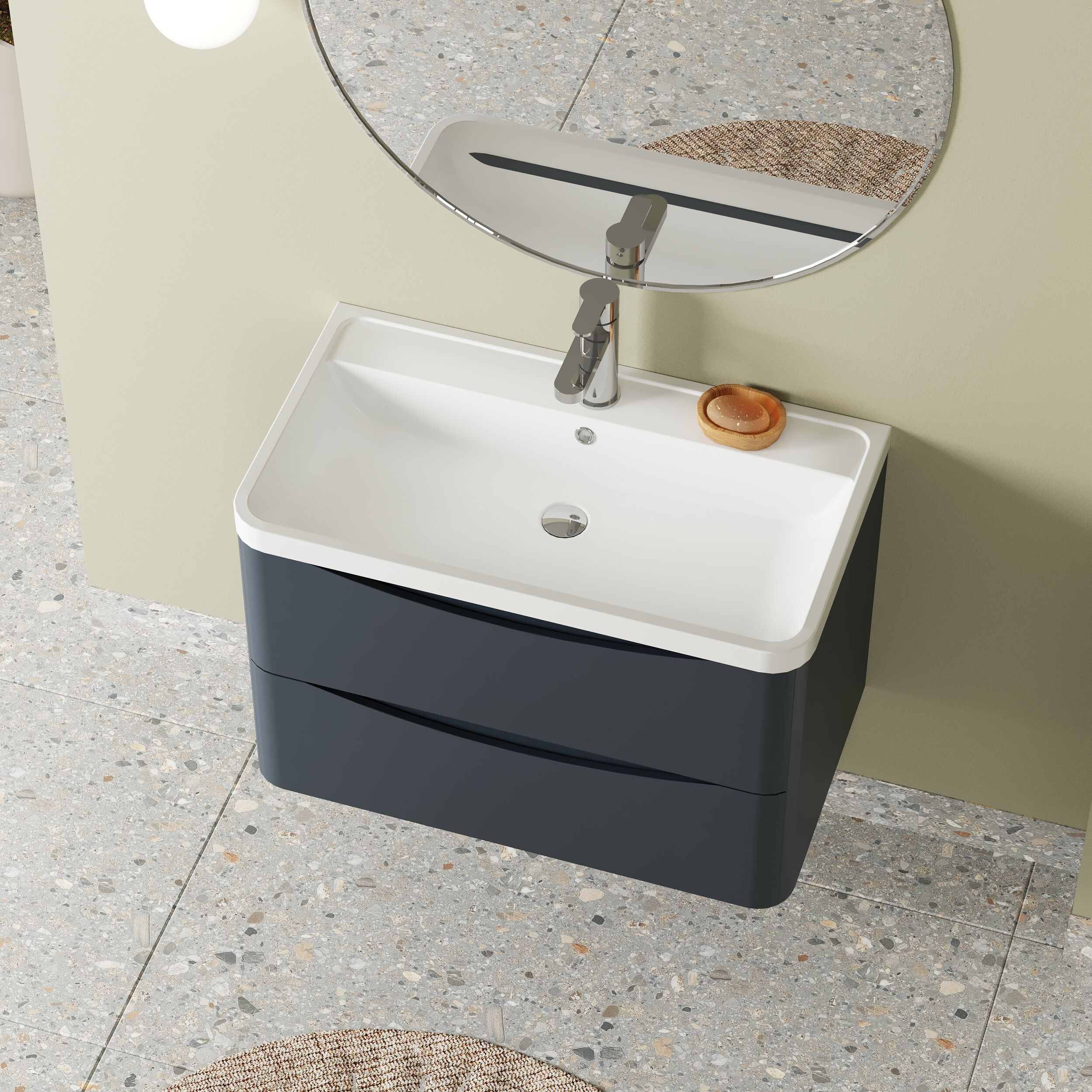 Balterley Arch Wall Hung 2 Drawer Bathroom Vanity Unit & Polymarble Basin, Dark Grey, 755mm - Image 3