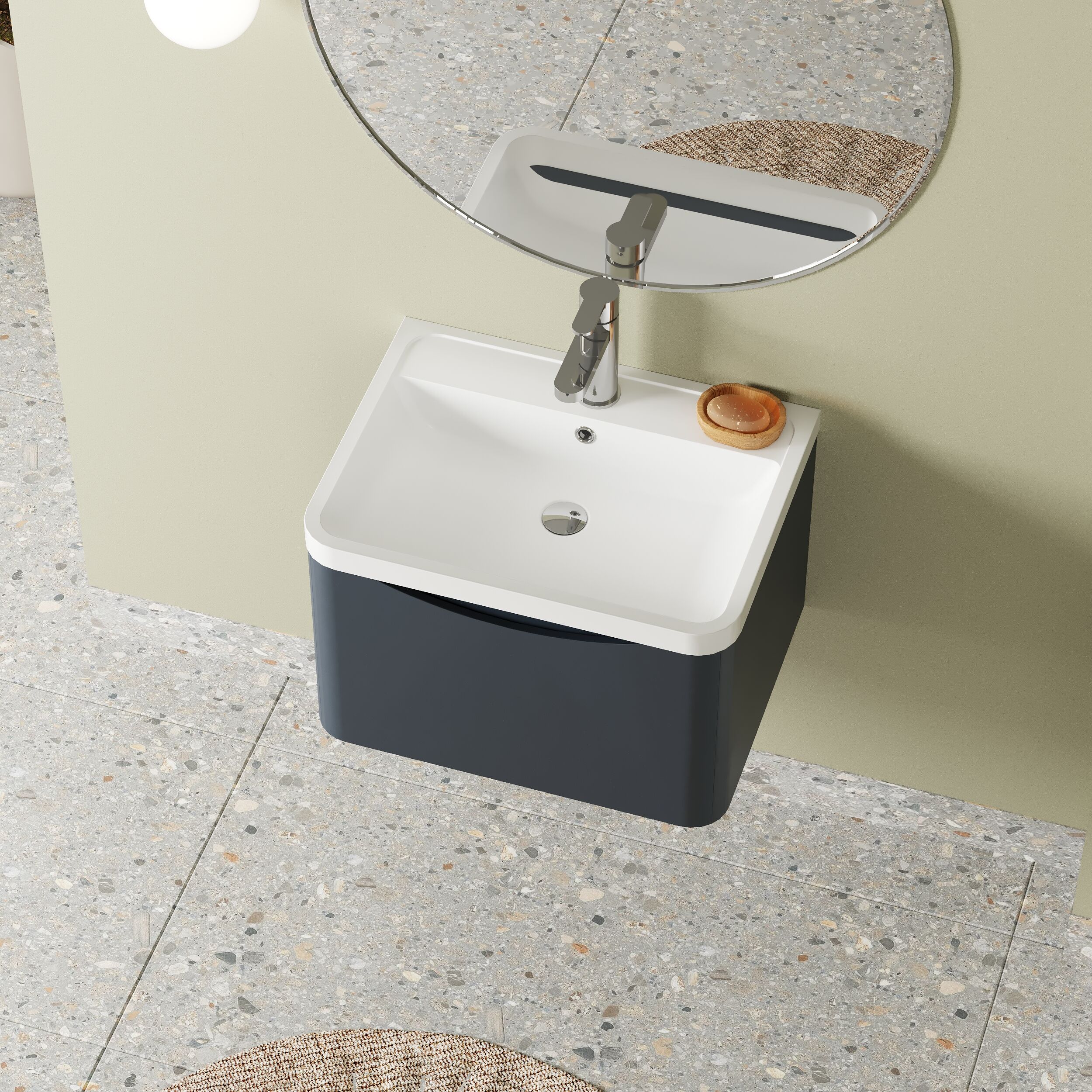 Balterley Arch Wall Hung 1 Drawer Bathroom Vanity Unit & Polymarble Basin, Dark Grey, 550mm - Image 3