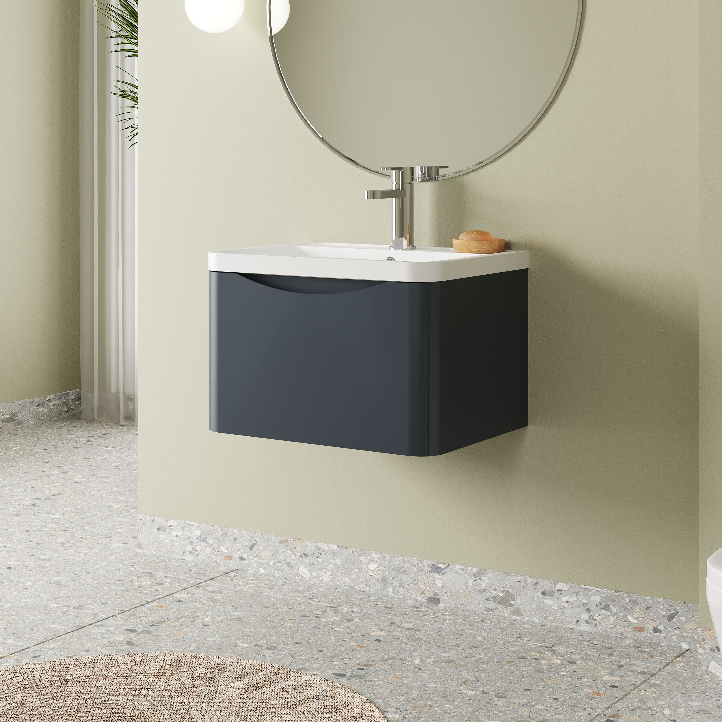 Balterley Arch Wall Hung 1 Drawer Bathroom Vanity Unit & Polymarble Basin, Dark Grey, 550mm - Image 4